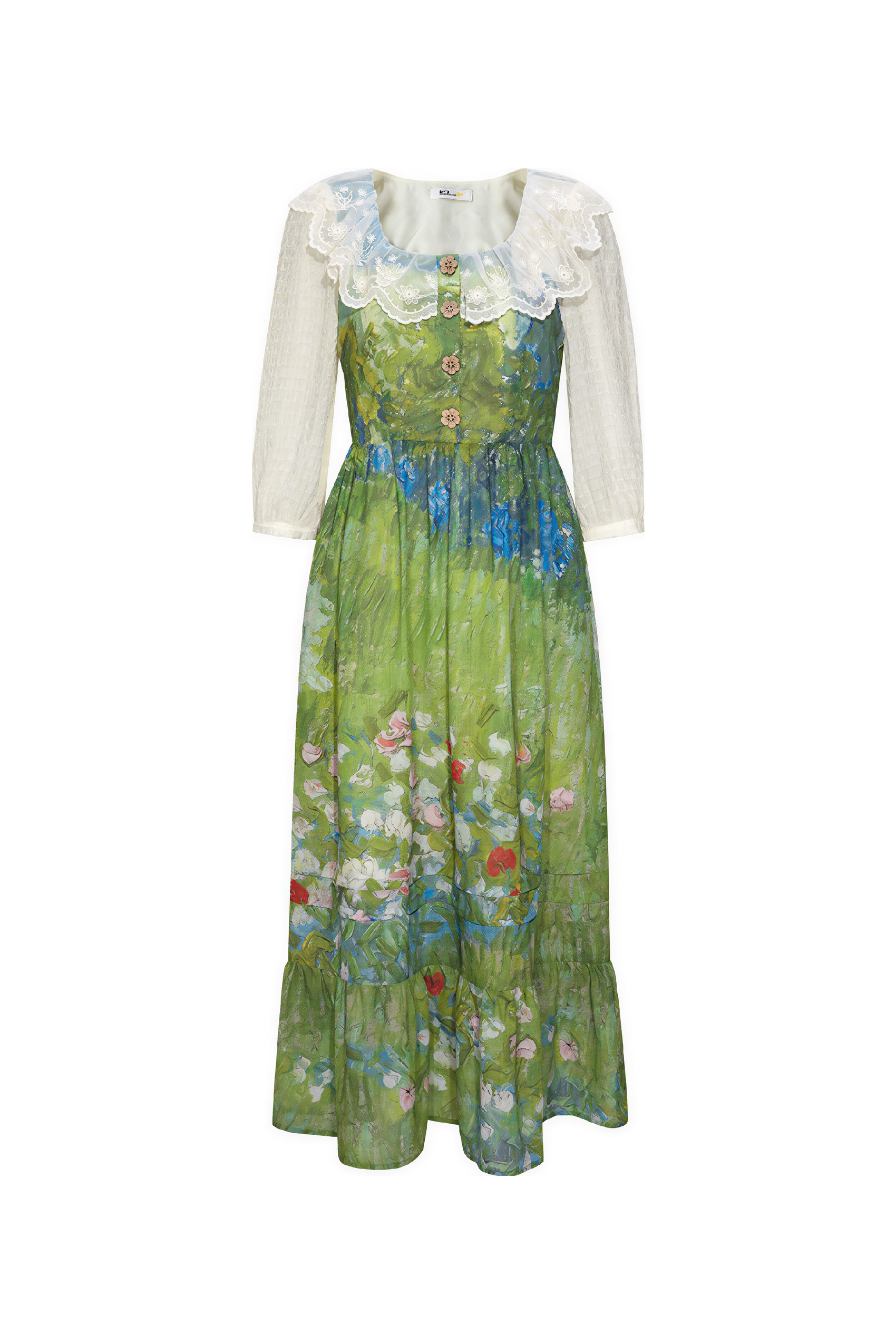 Van Gogh-Inspired Vintage Lace Patchwork A-Line Dress-LYONSENS