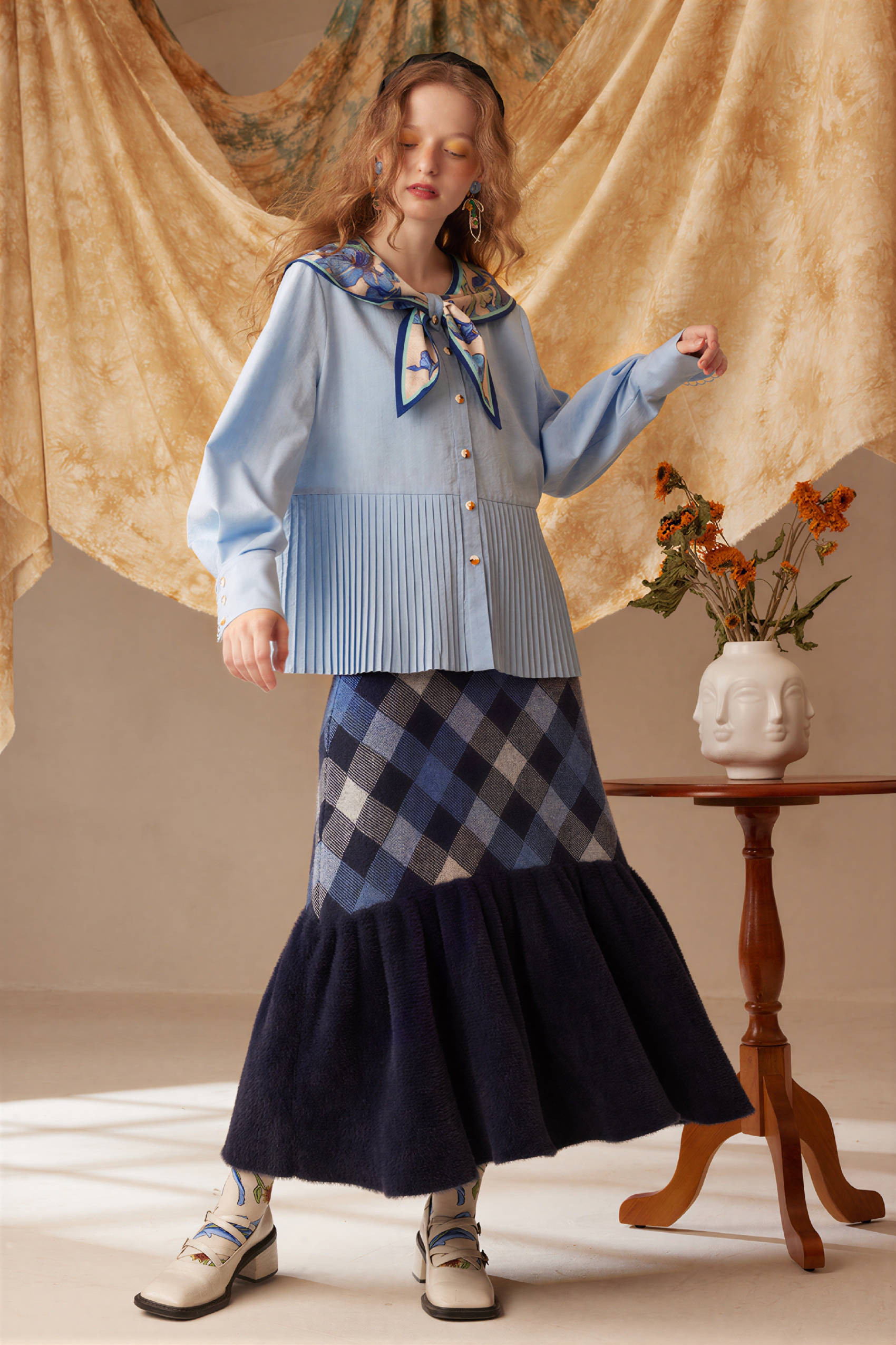 Van Gogh-Inspired Blue Sailor Collar Shirt