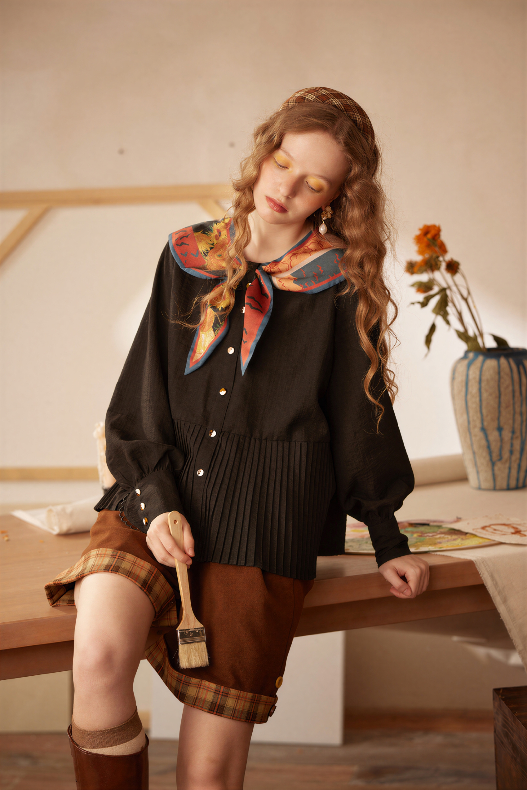 Van Gogh-Inspired Blue Sailor Collar Shirt