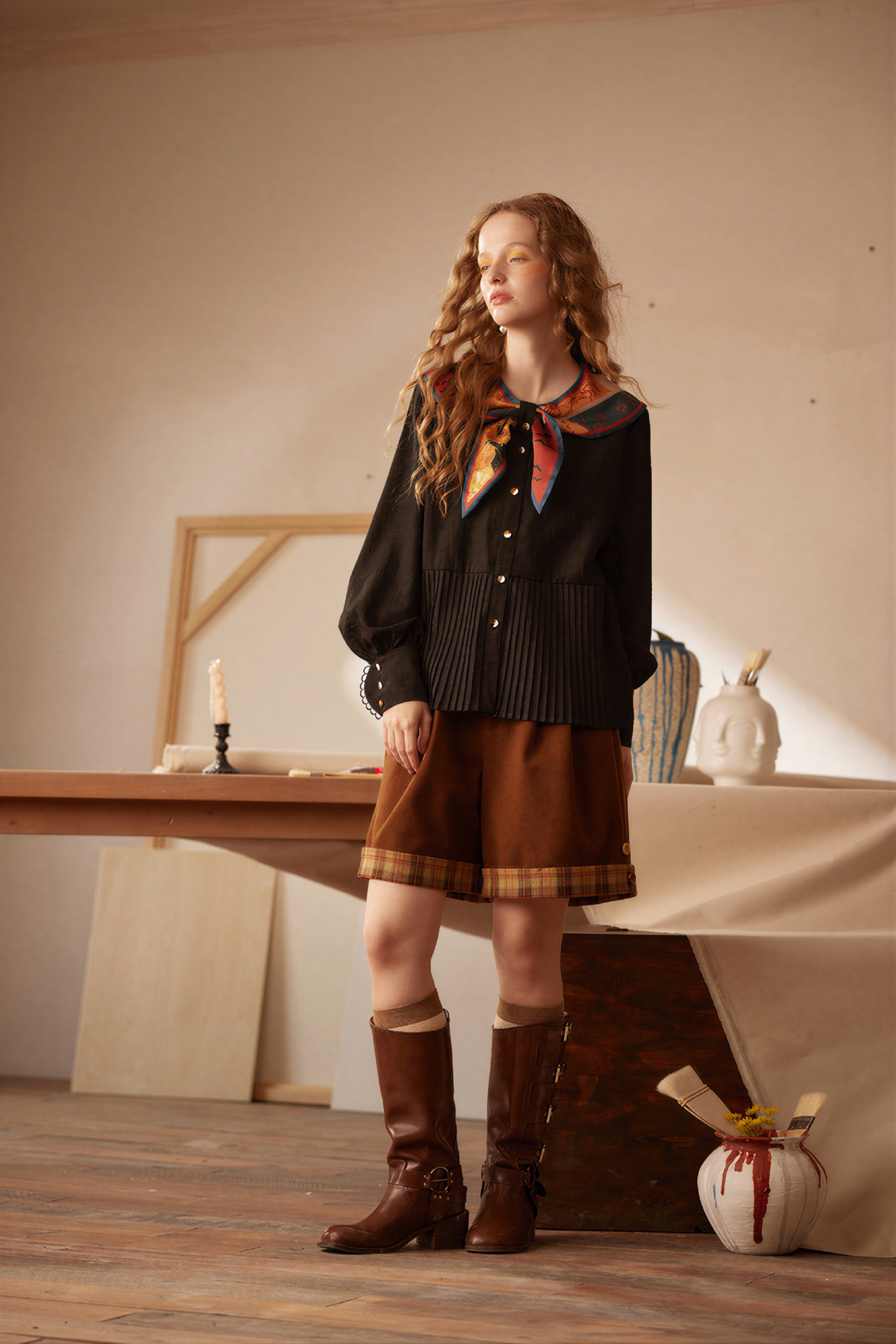 Van Gogh-Inspired Blue Sailor Collar Shirt