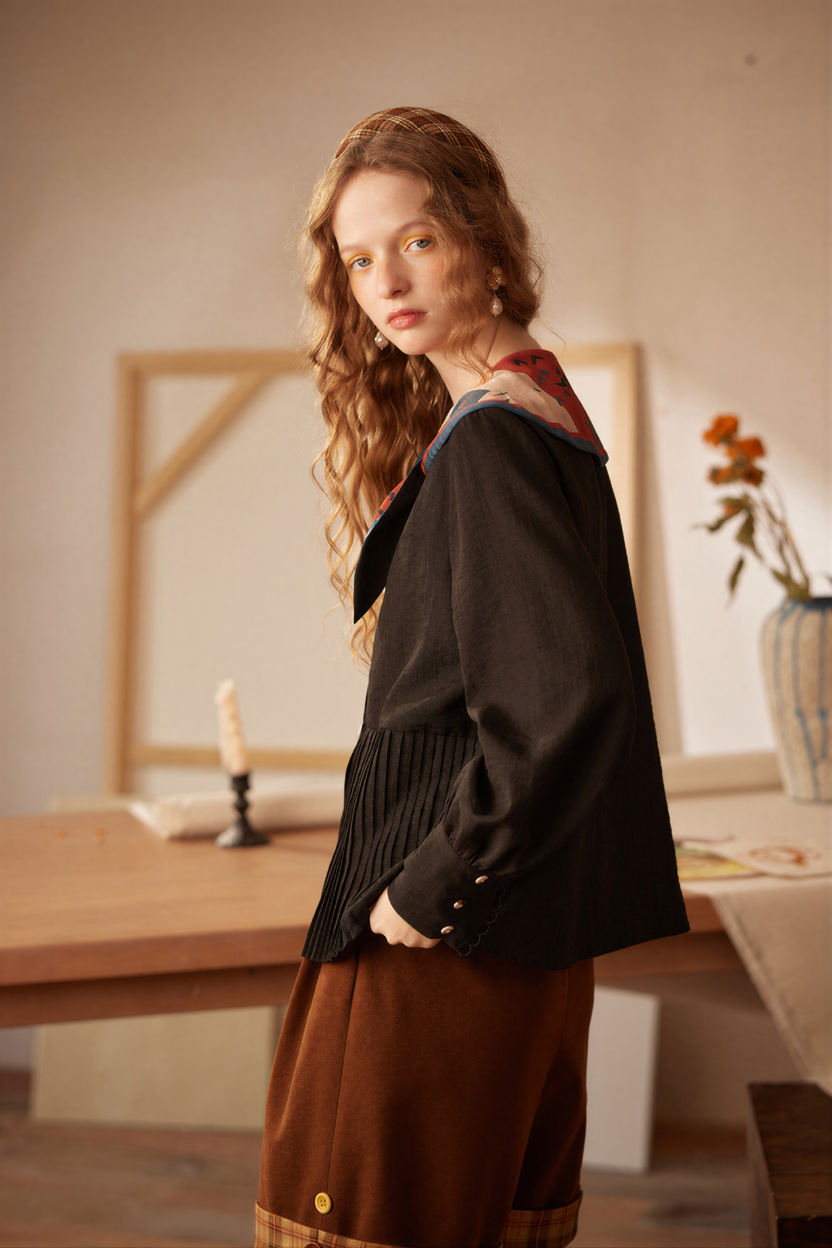 Van Gogh-Inspired Blue Sailor Collar Shirt