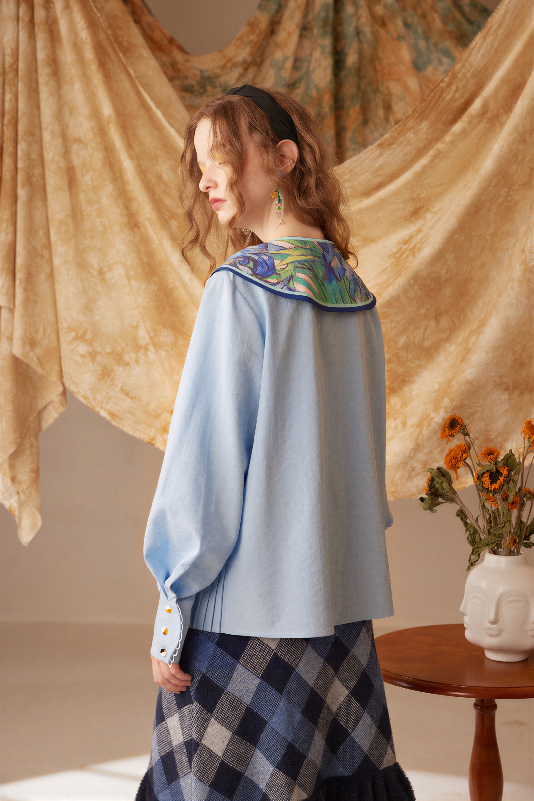 Van Gogh-Inspired Blue Sailor Collar Shirt