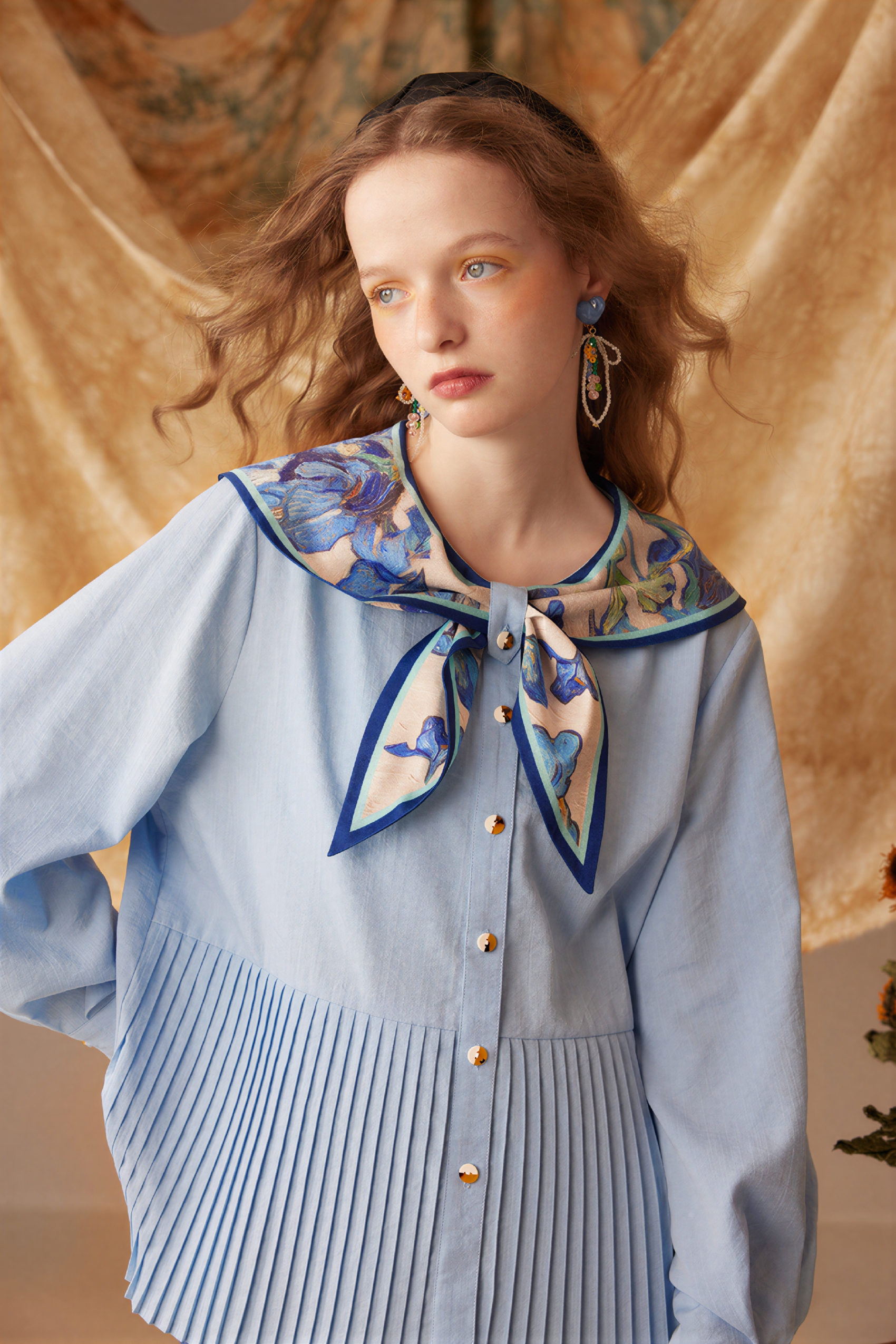 Van Gogh-Inspired Blue Sailor Collar Shirt