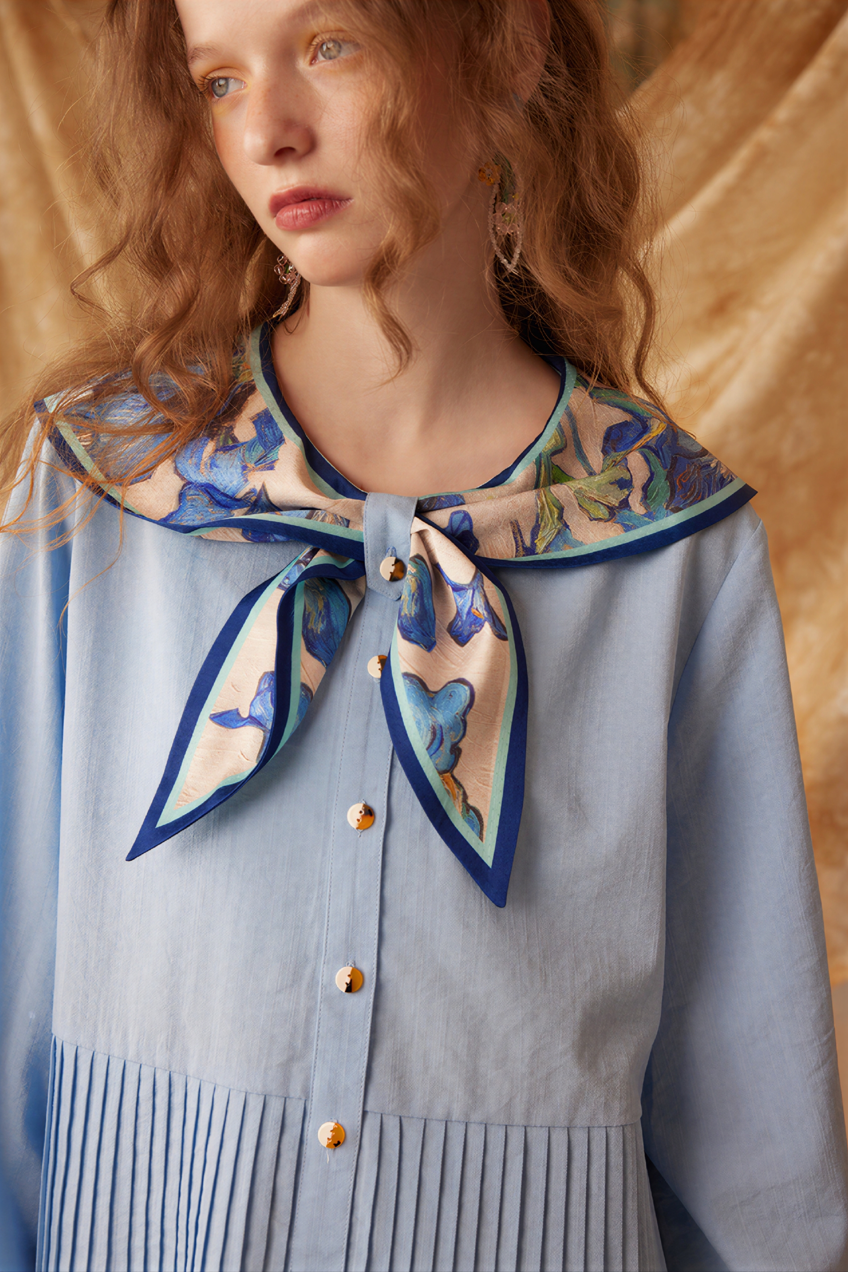 Van Gogh-Inspired Blue Sailor Collar Shirt
