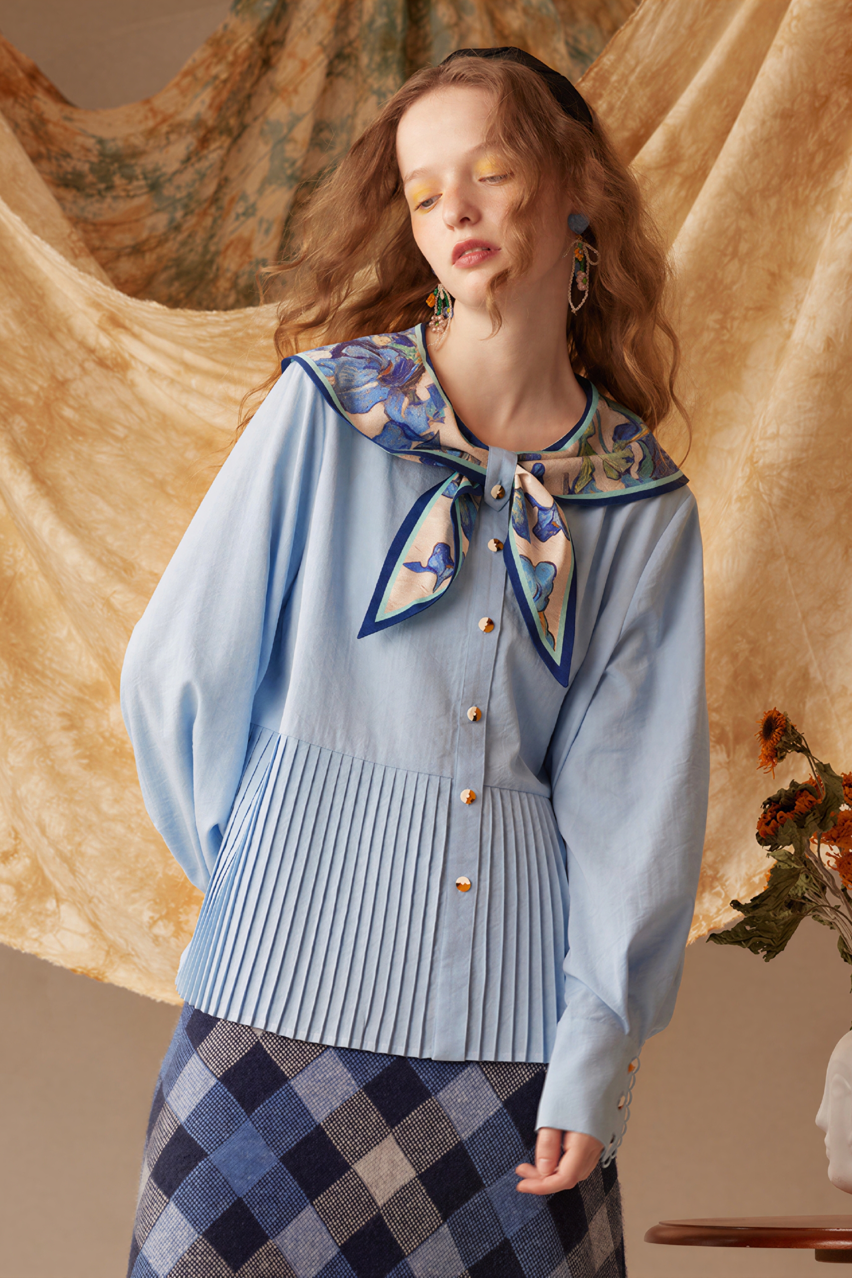 Van Gogh-Inspired Blue Sailor Collar Shirt