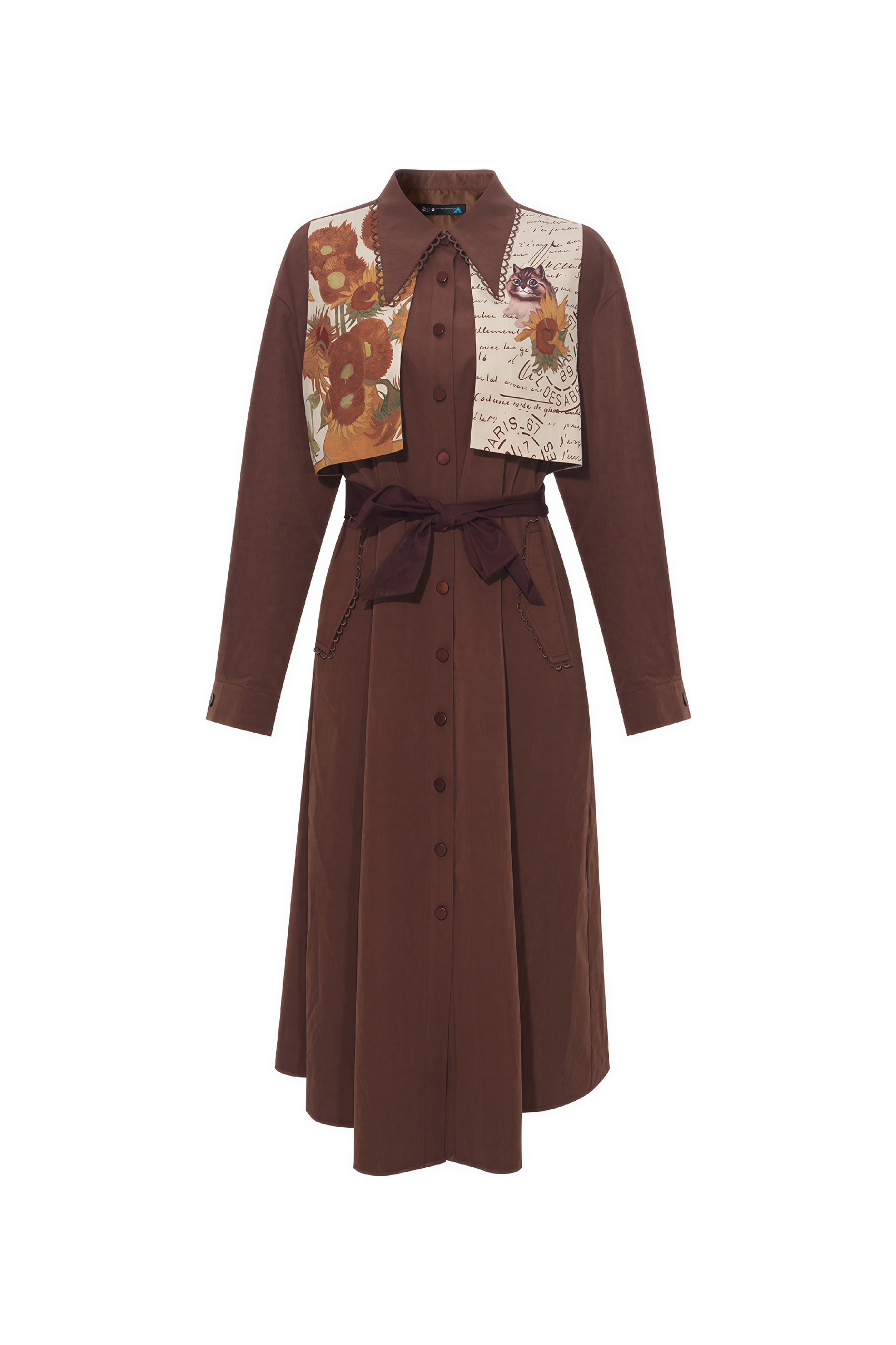 Van Gogh-Inspired Patchwork Print Layered-Look Tie Dress