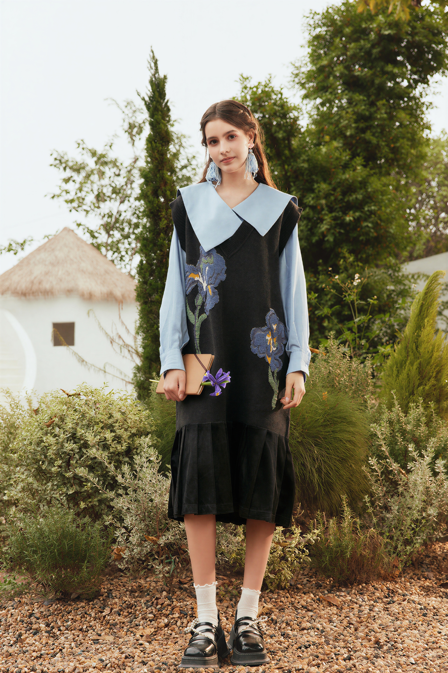 Van Gogh-Inspired Floral Patchwork Winter Dress