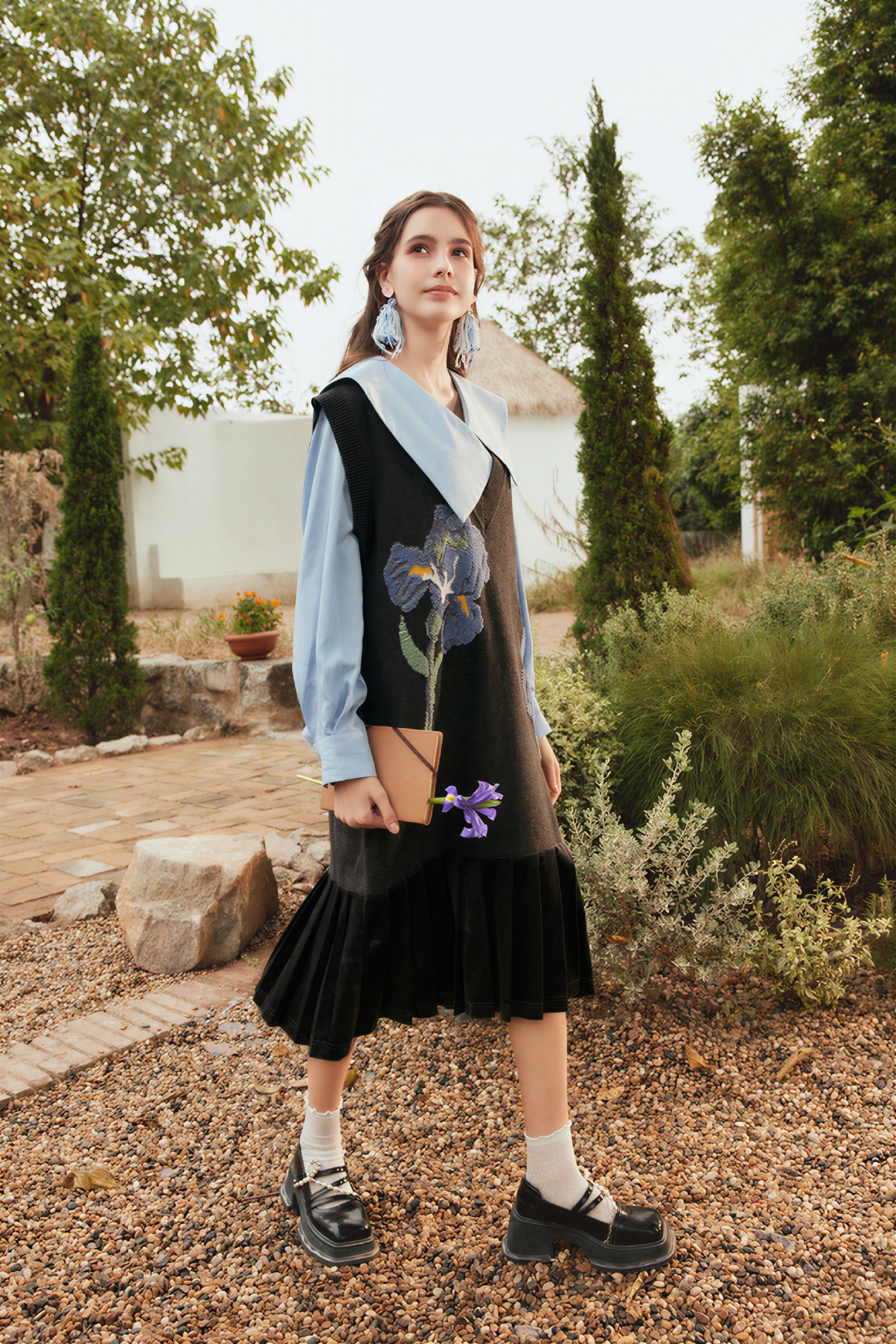 Van Gogh-Inspired Floral Patchwork Winter Dress