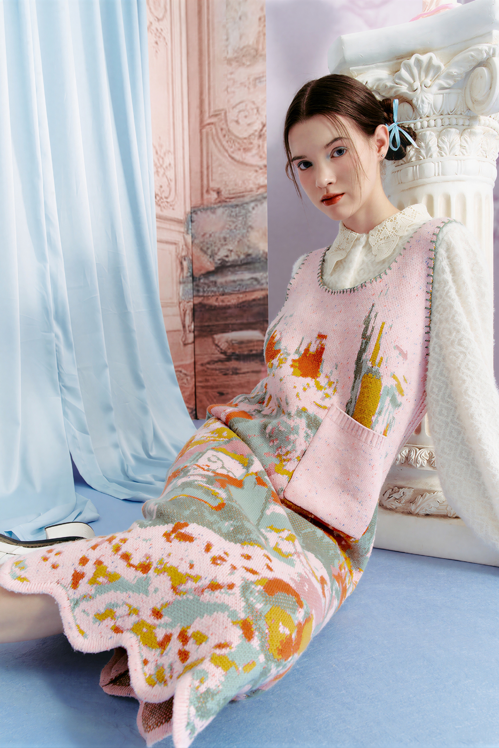 Pink sleeveless knitted sweater dress