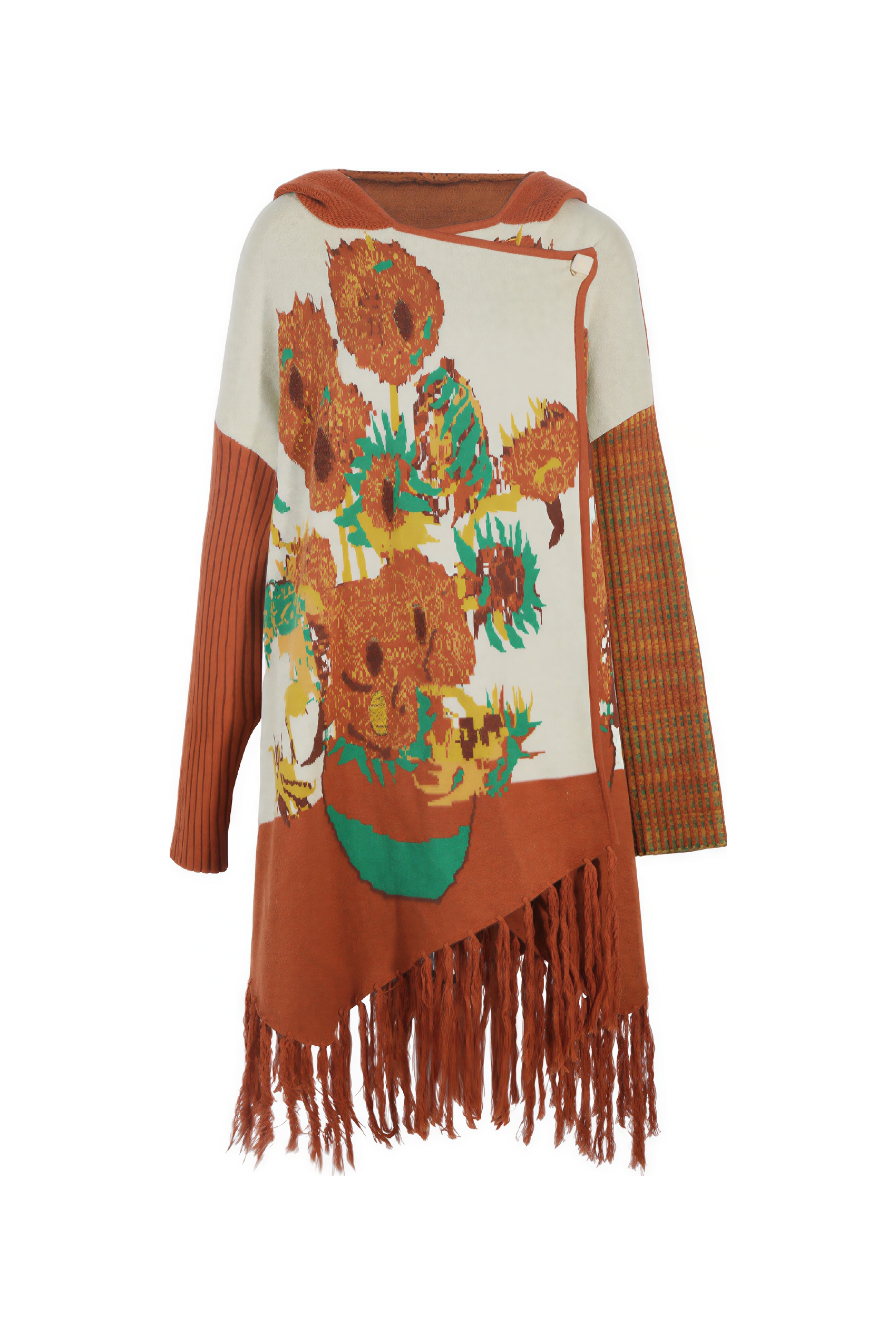 Van Gogh-Inspired Knit Poncho Cape Cardigan