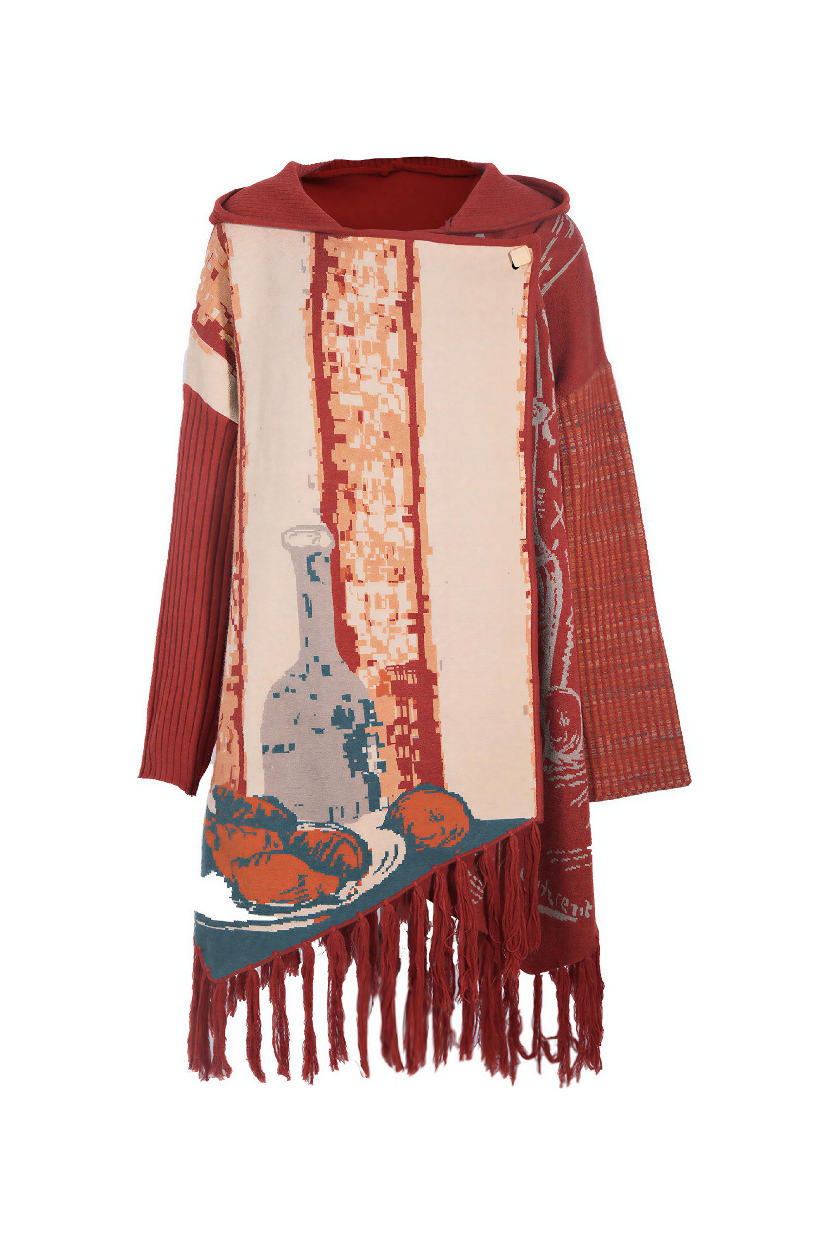 Van Gogh-Inspired Knit Poncho Cape Cardigan