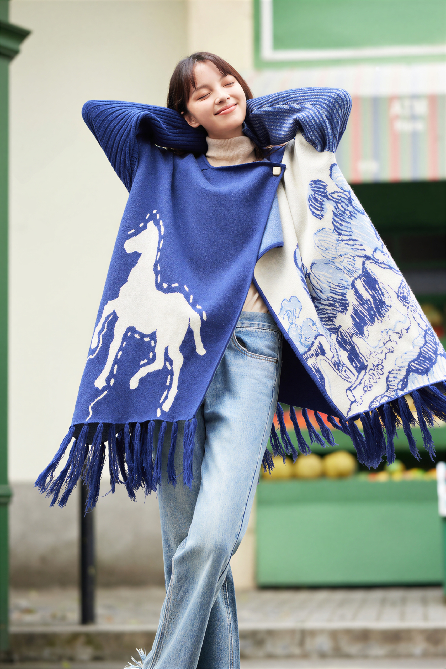 Van Gogh-Inspired Knit Poncho Cape Cardigan