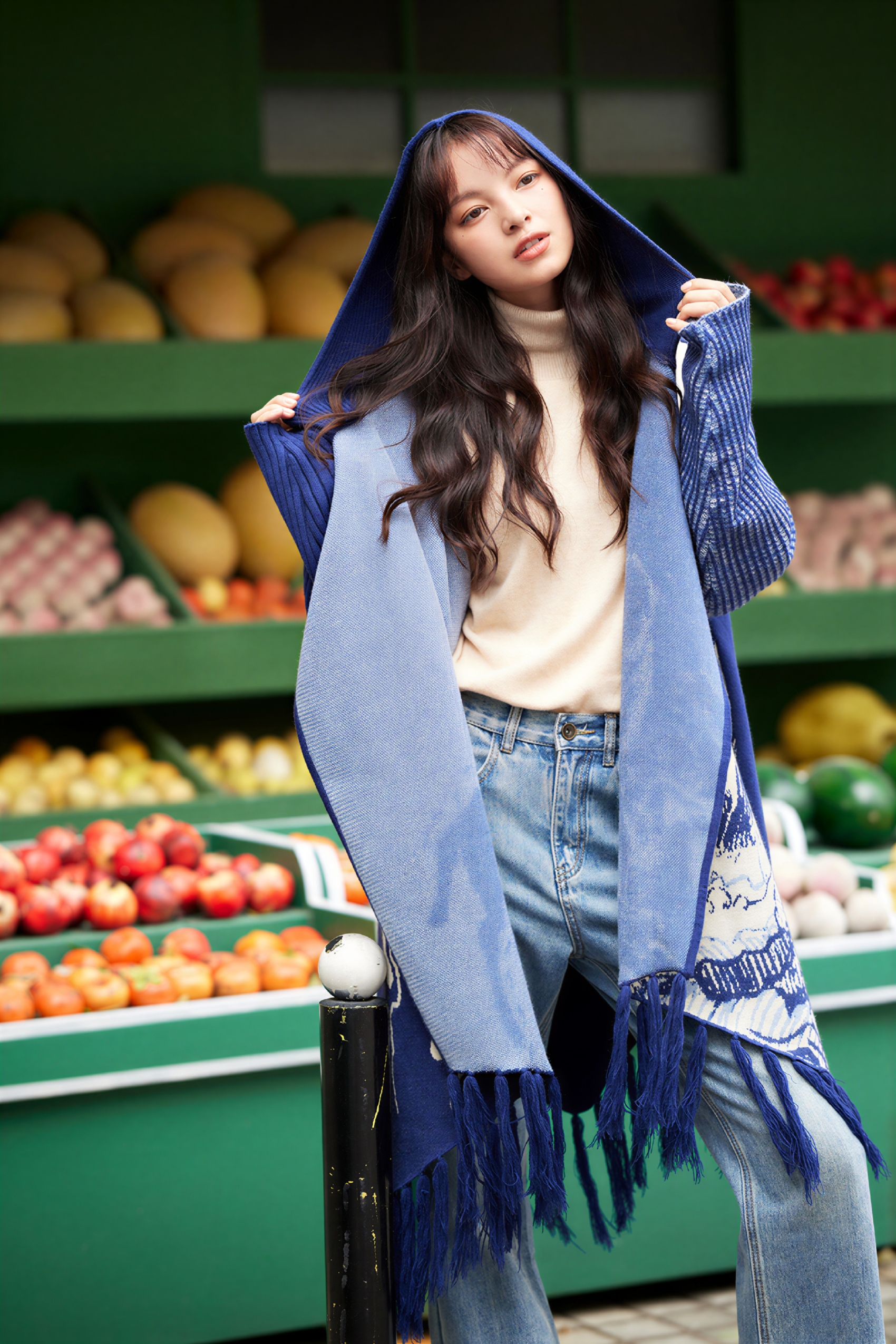 Van Gogh-Inspired Knit Poncho Cape Cardigan