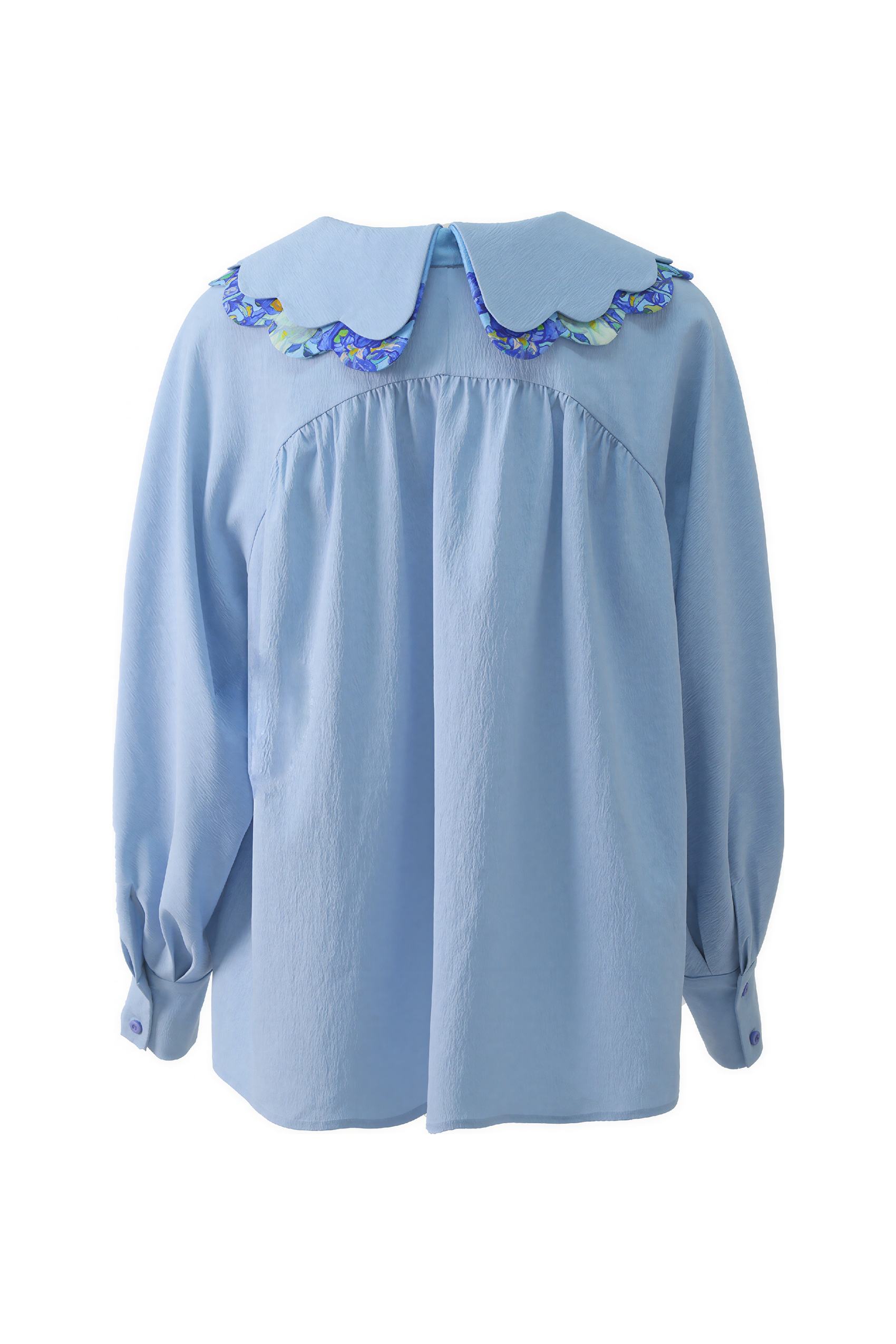 Van Gogh-Inspired Blue Peter Pan Collar Shirt