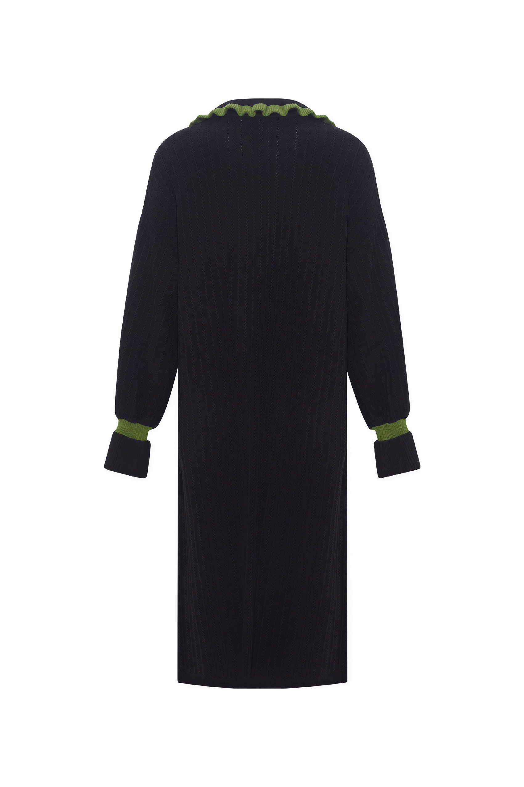 Black V-neck oil painting style knit sweater dress