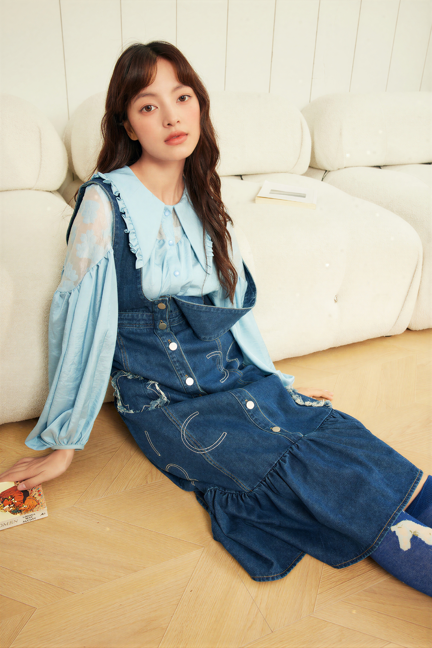Retro design denim overalls dress