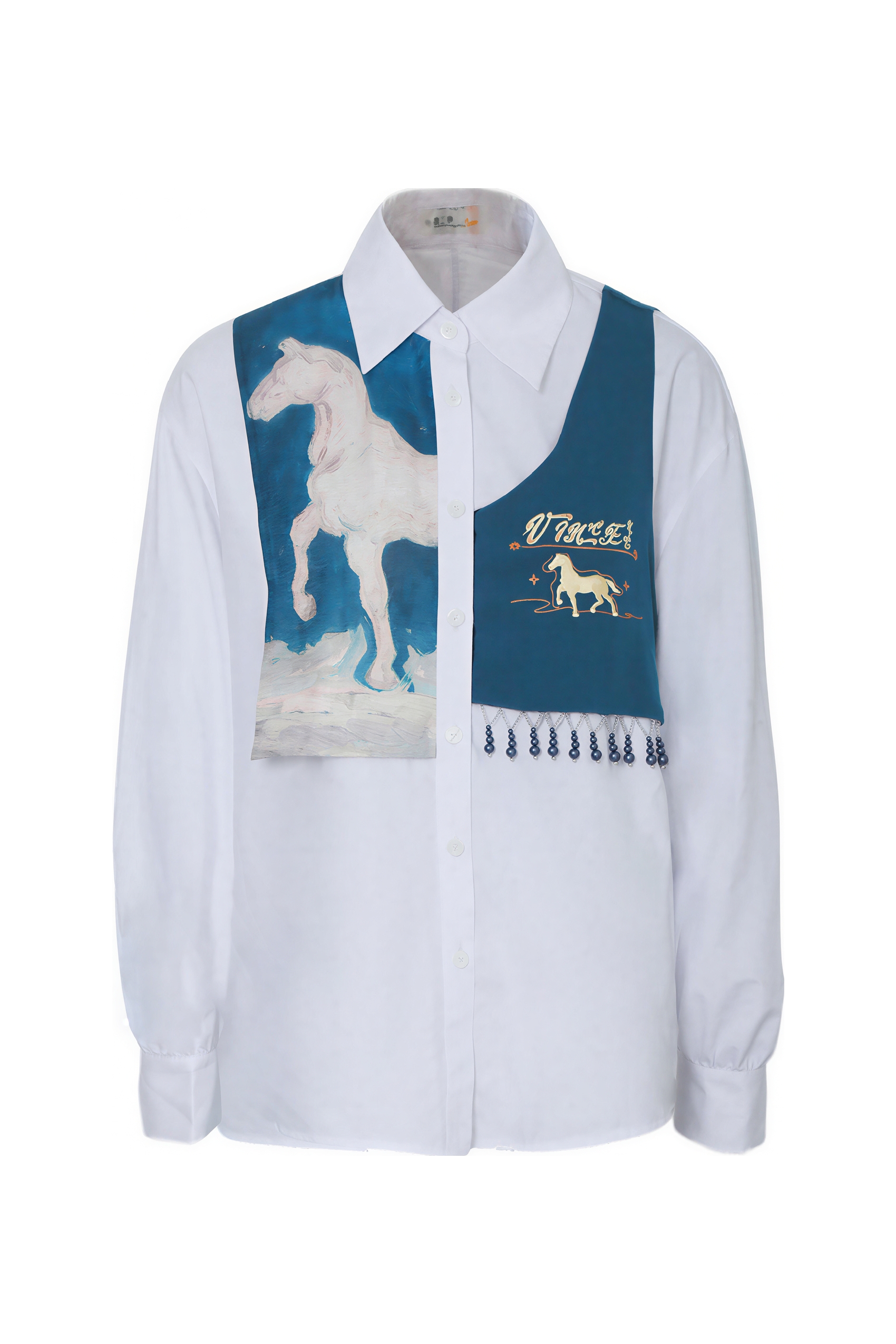 Van Gogh-Inspired Patchwork Faux Two-Piece Shirt