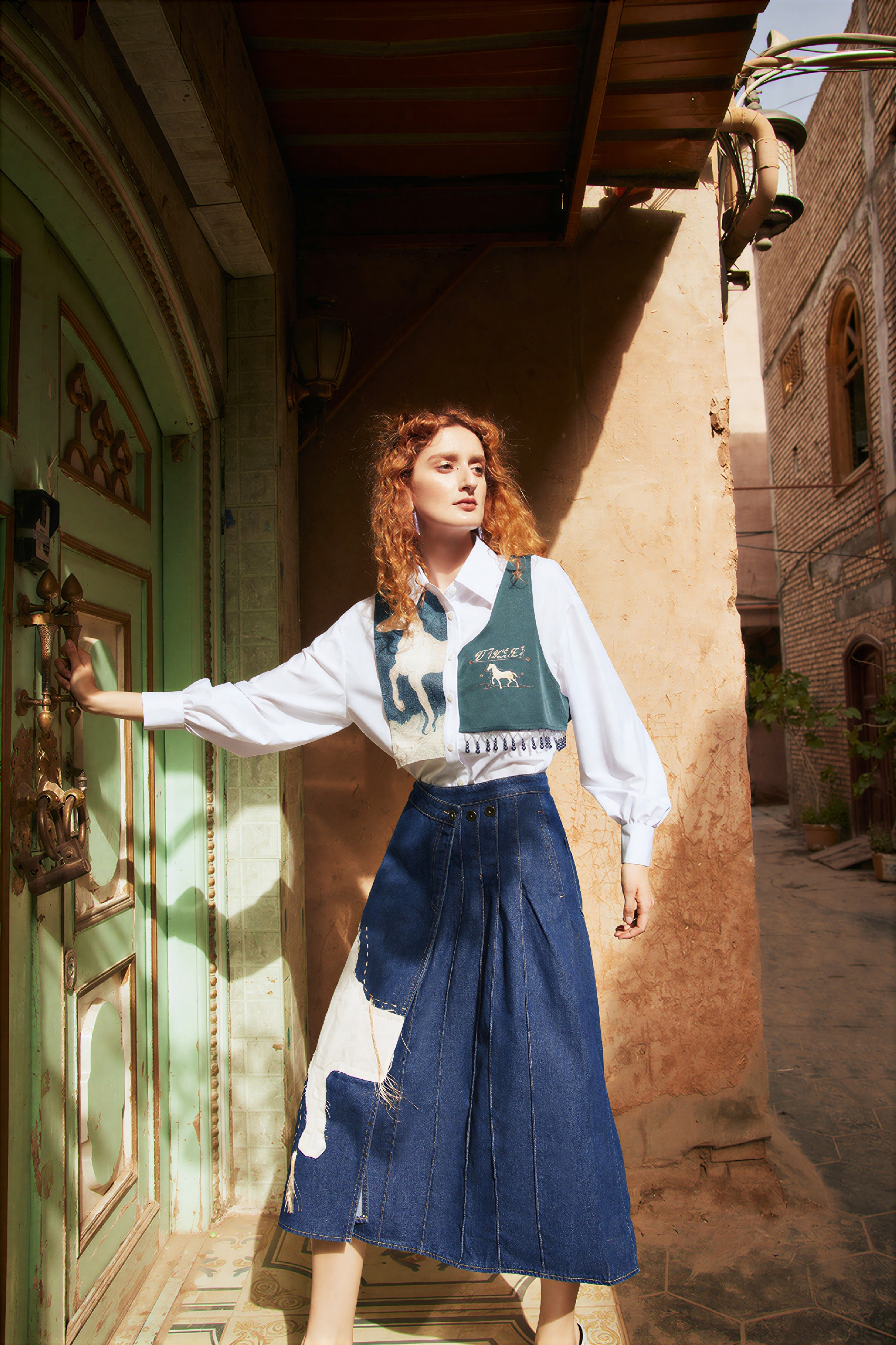 Van Gogh-Inspired Patchwork Faux Two-Piece Shirt