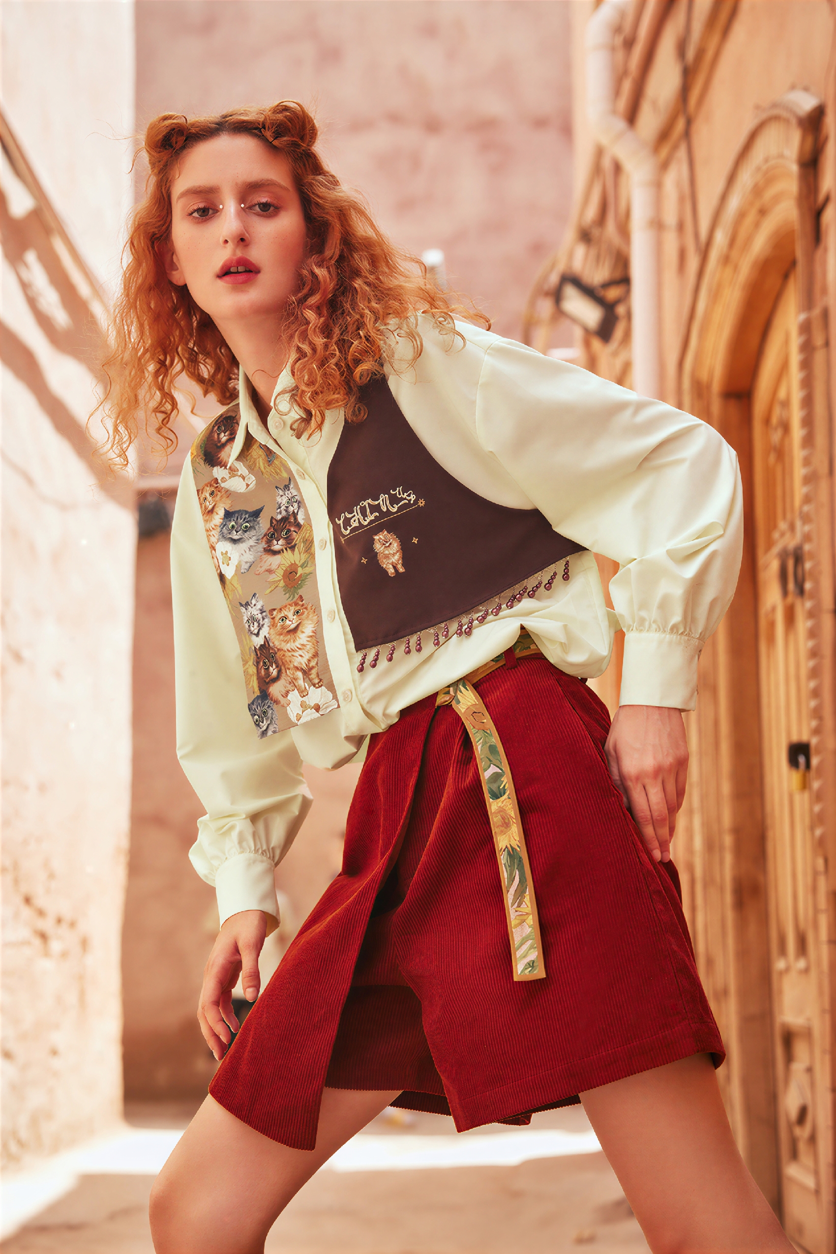 Van Gogh-Inspired Patchwork Faux Two-Piece Shirt