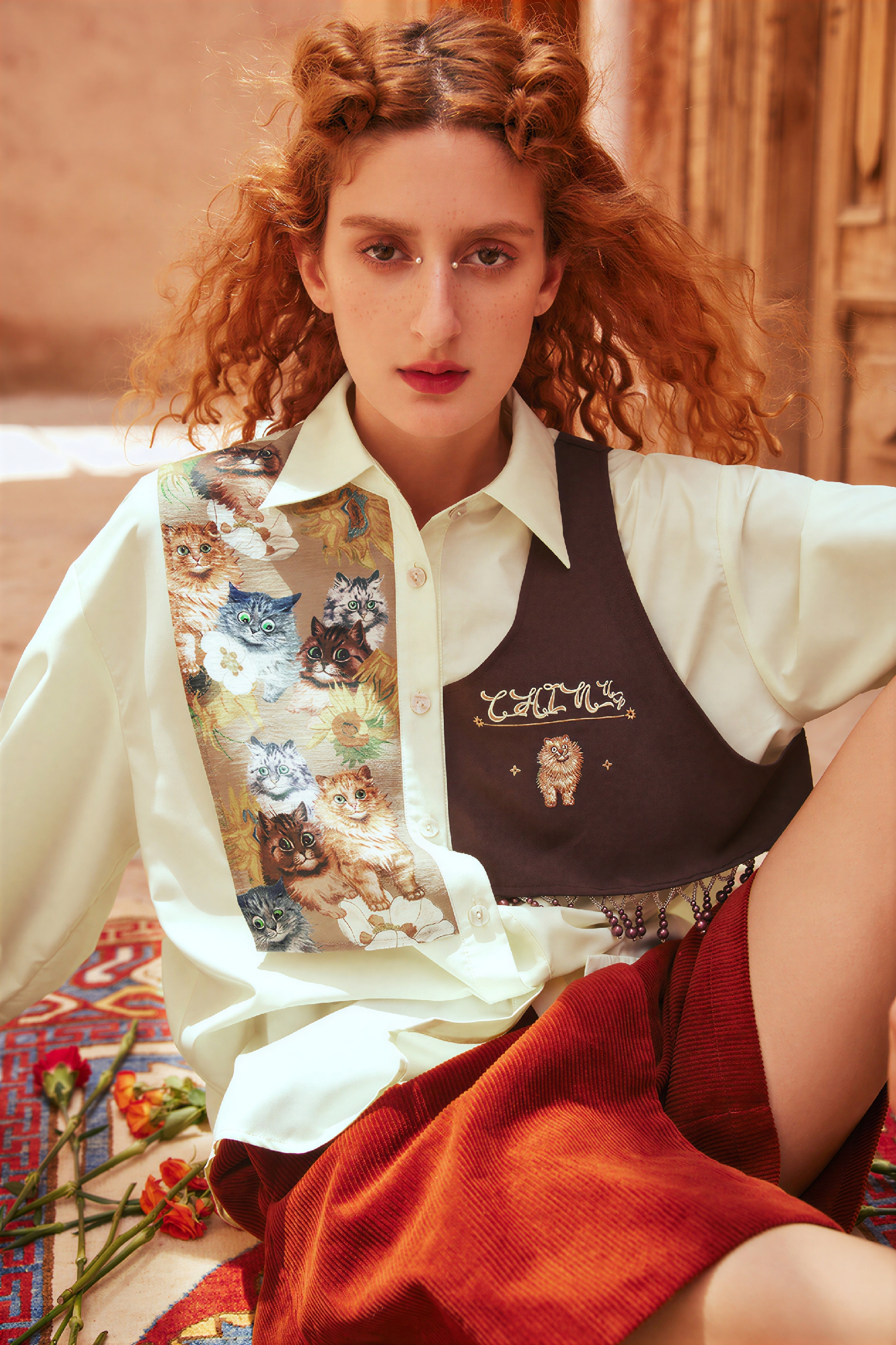 Van Gogh-Inspired Patchwork Faux Two-Piece Shirt