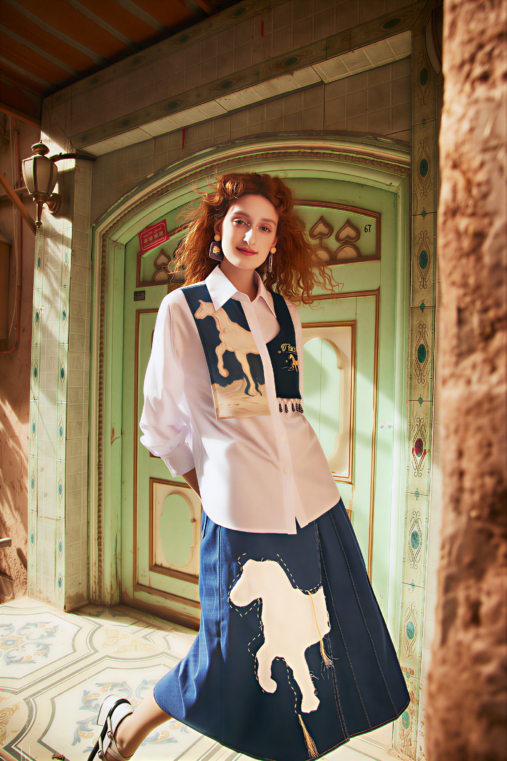 Van Gogh-Inspired Patchwork Faux Two-Piece Shirt