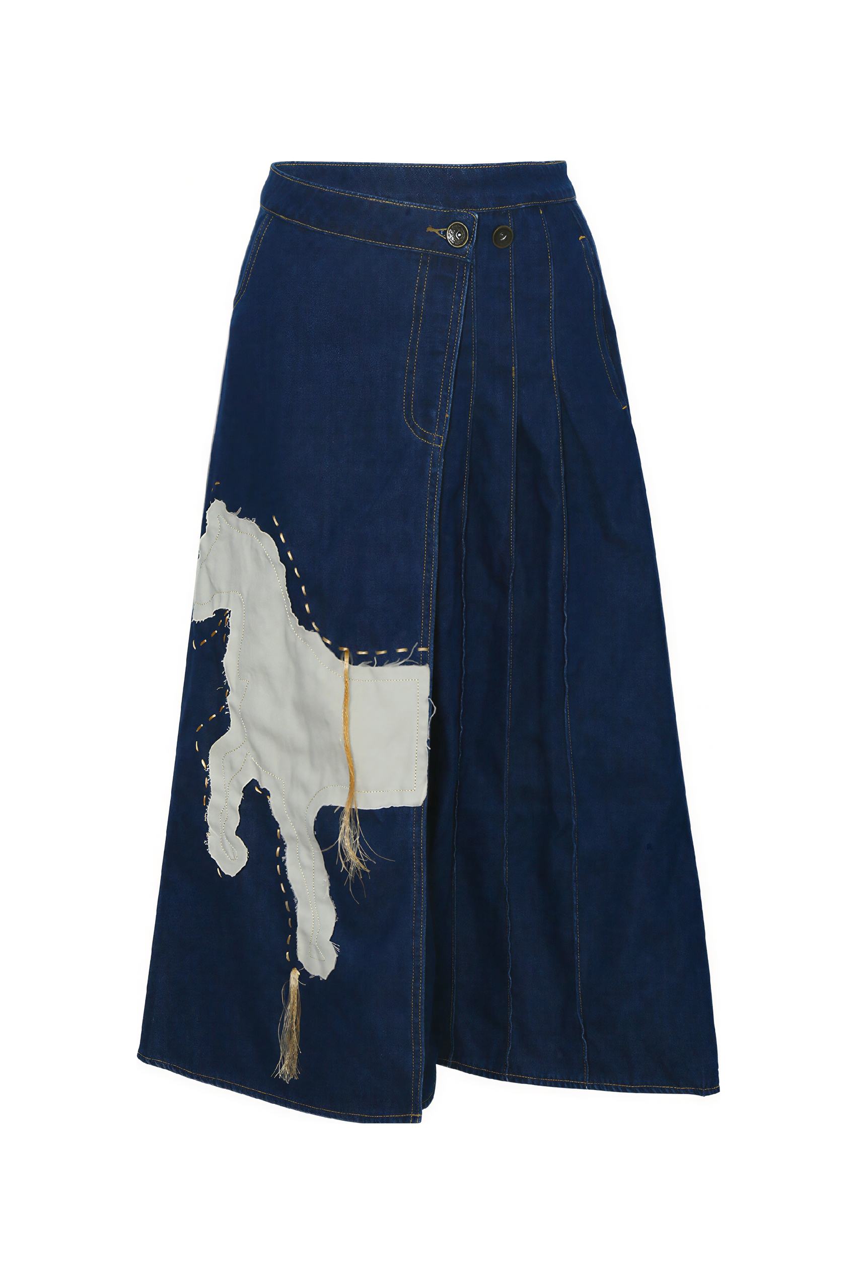 Van Gogh-Inspired High-Waisted A-Line Denim Skirt