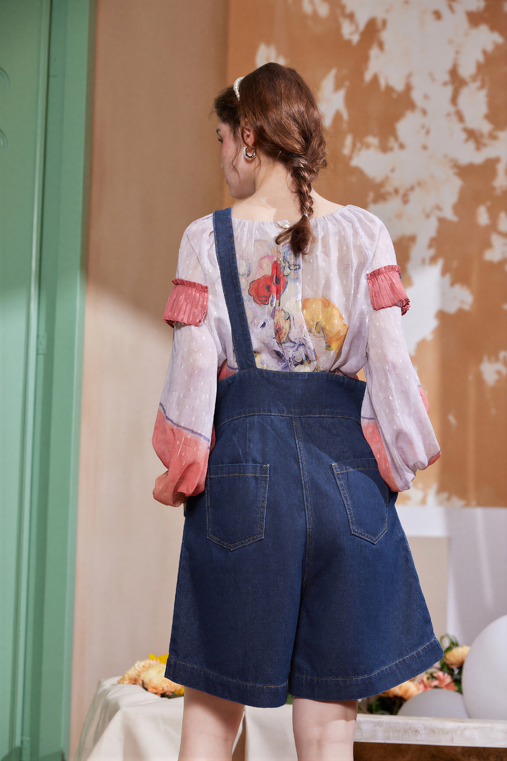 High-Waisted Wide-Leg Denim Overalls