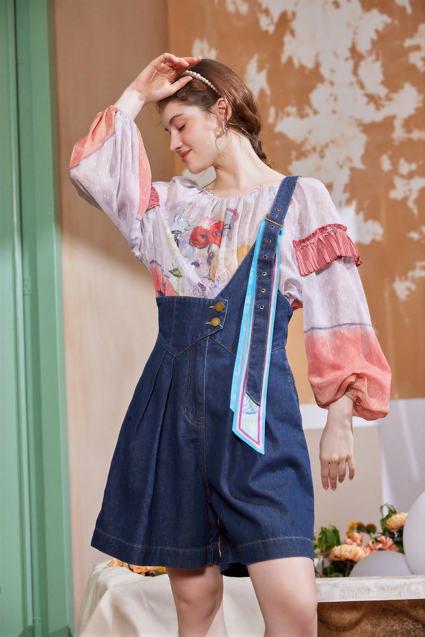 High-Waisted Wide-Leg Denim Overalls