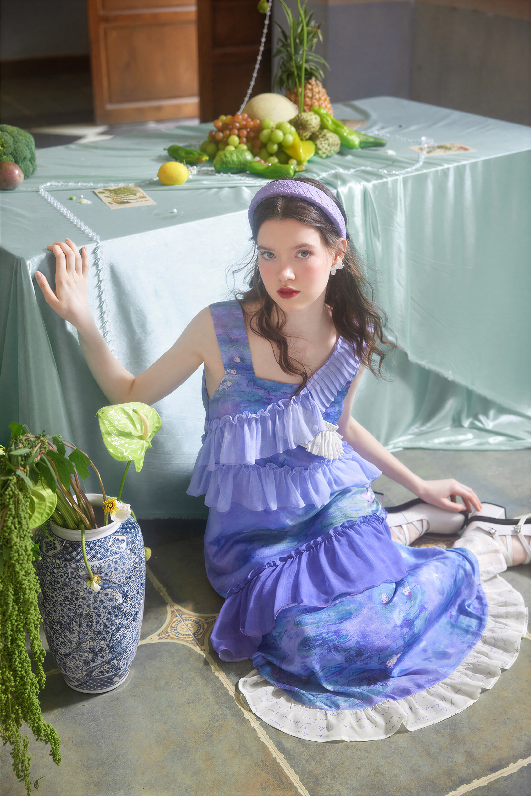 Monet-Inspired Oil Painting Print Slip Dress