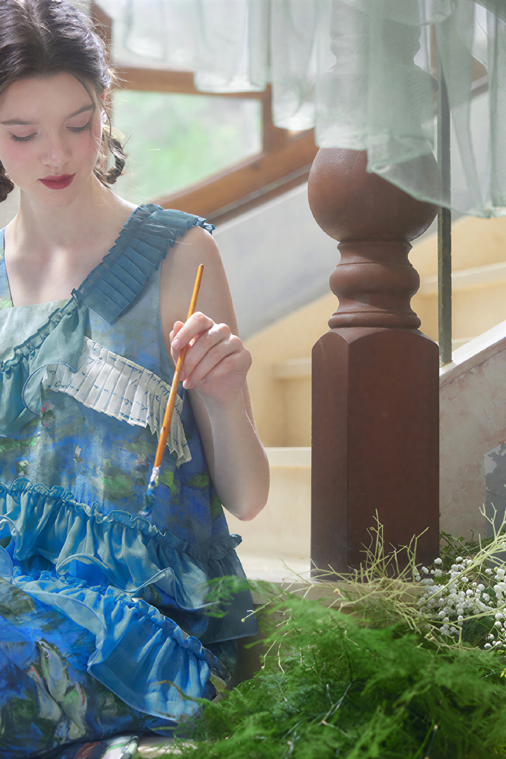 Monet-Inspired Oil Painting Print Slip Dress