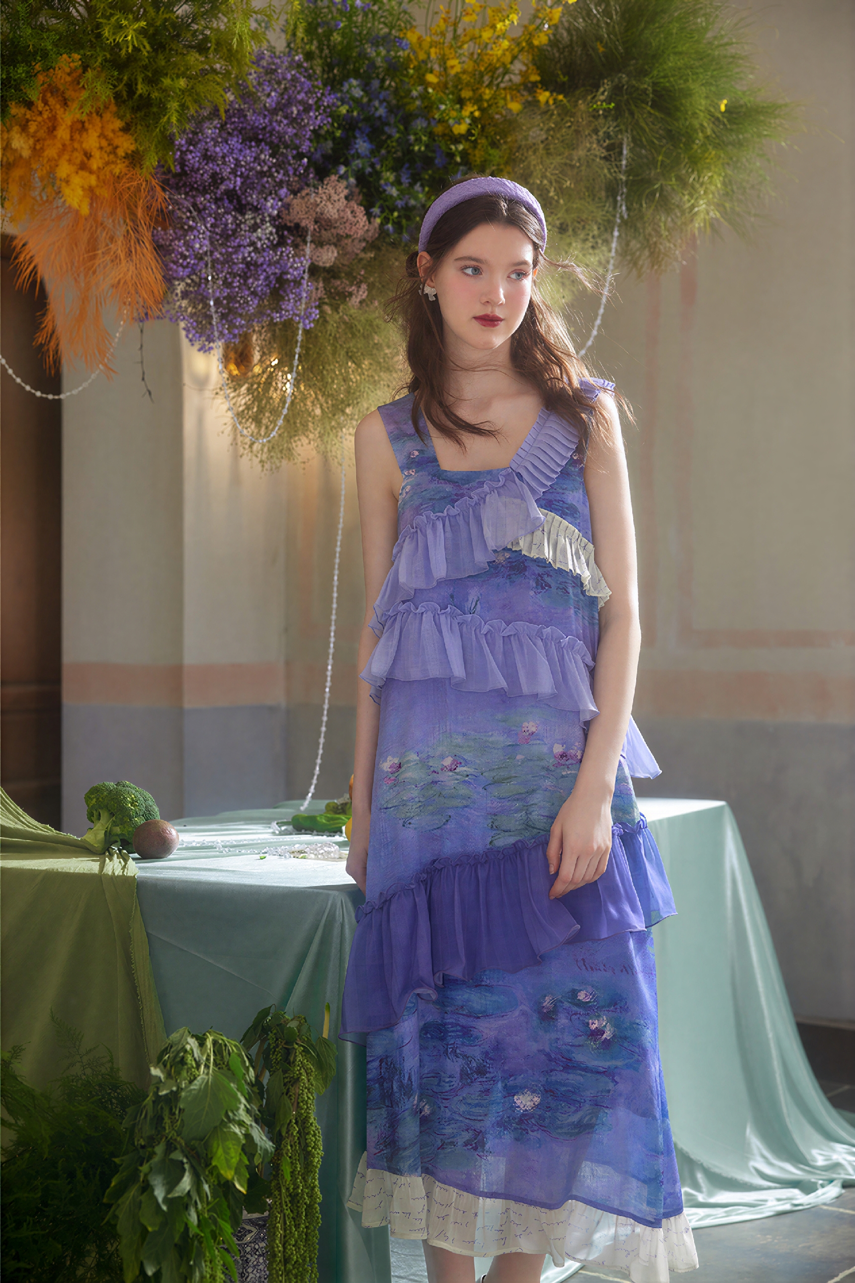 Monet-Inspired Oil Painting Print Slip Dress