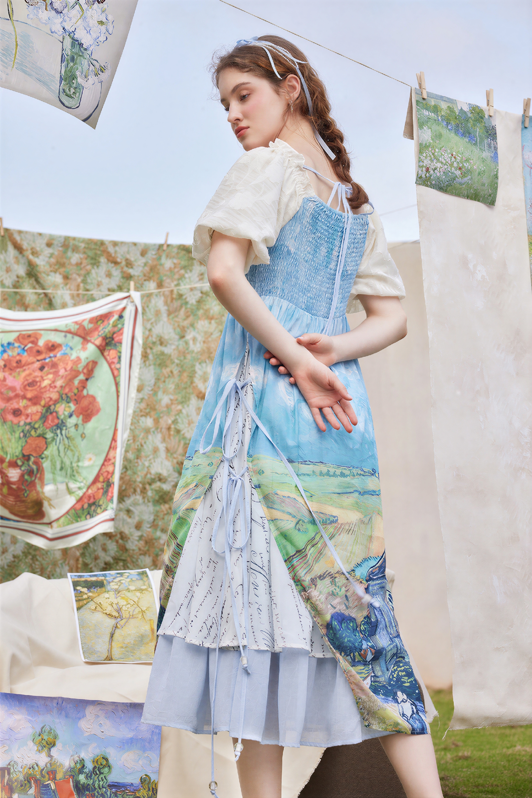 Van Gogh-Inspired Waist-Defined Dress-LYONSENS