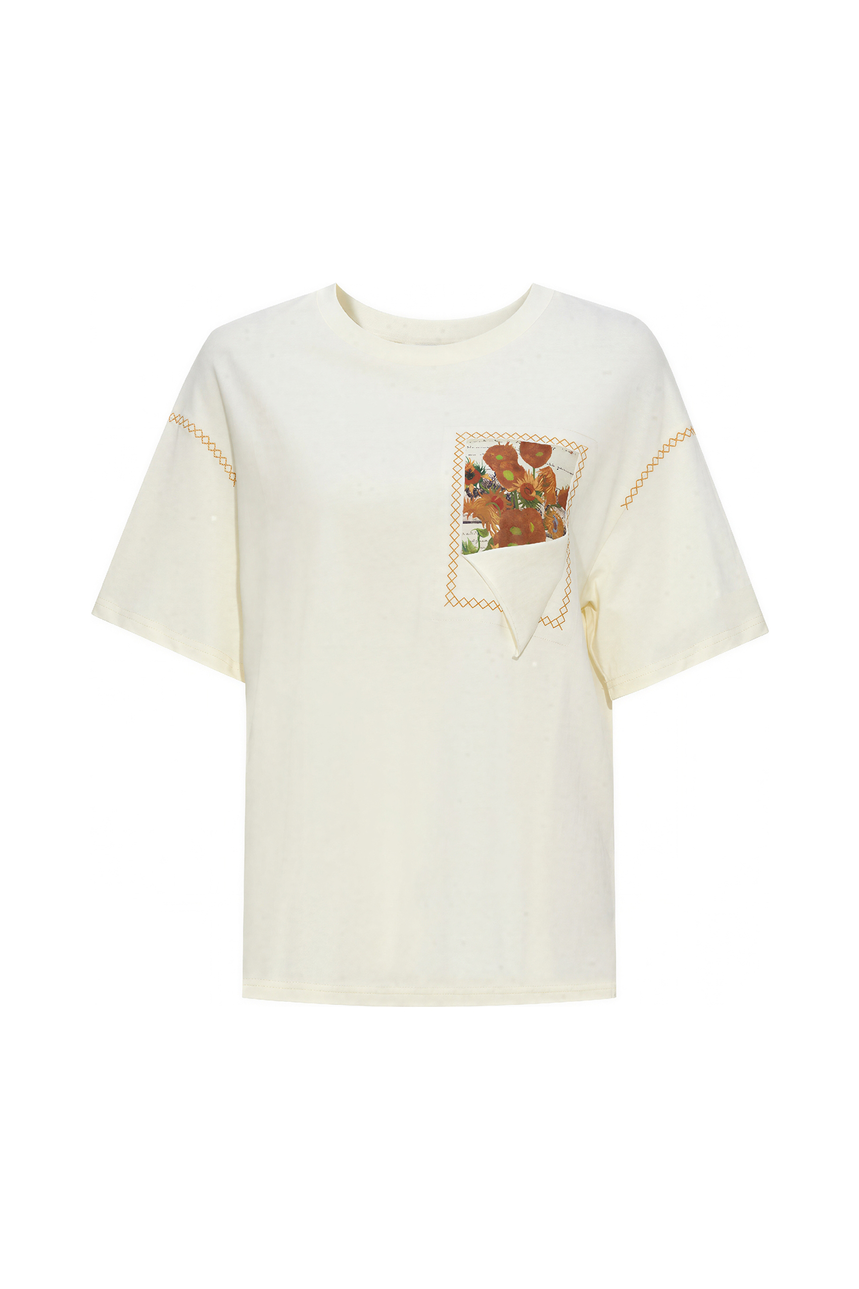 ゴッホにインスパイアされた白いコットンアートプリントTシャツ