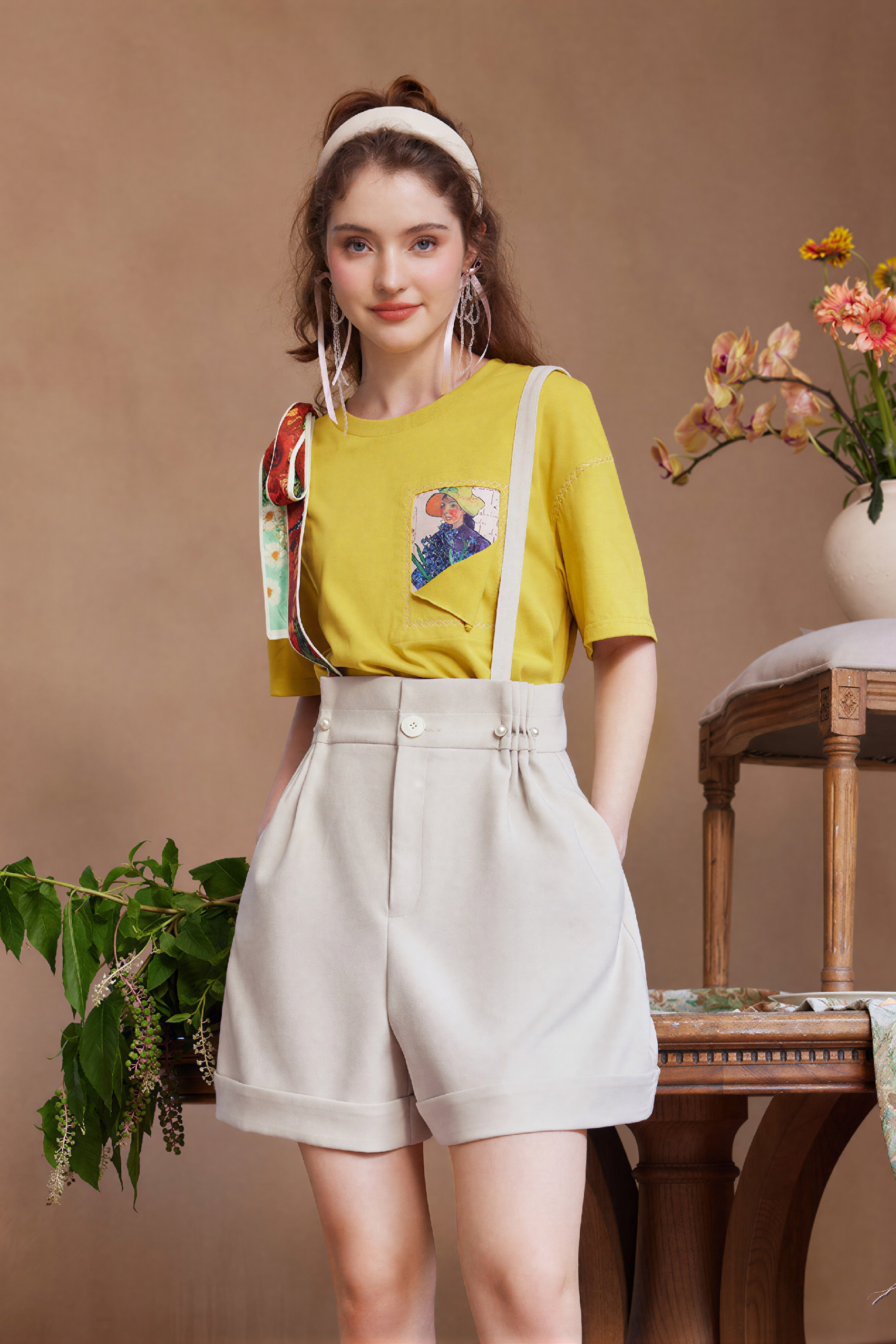 ゴッホにインスパイアされた白いコットンアートプリントTシャツ