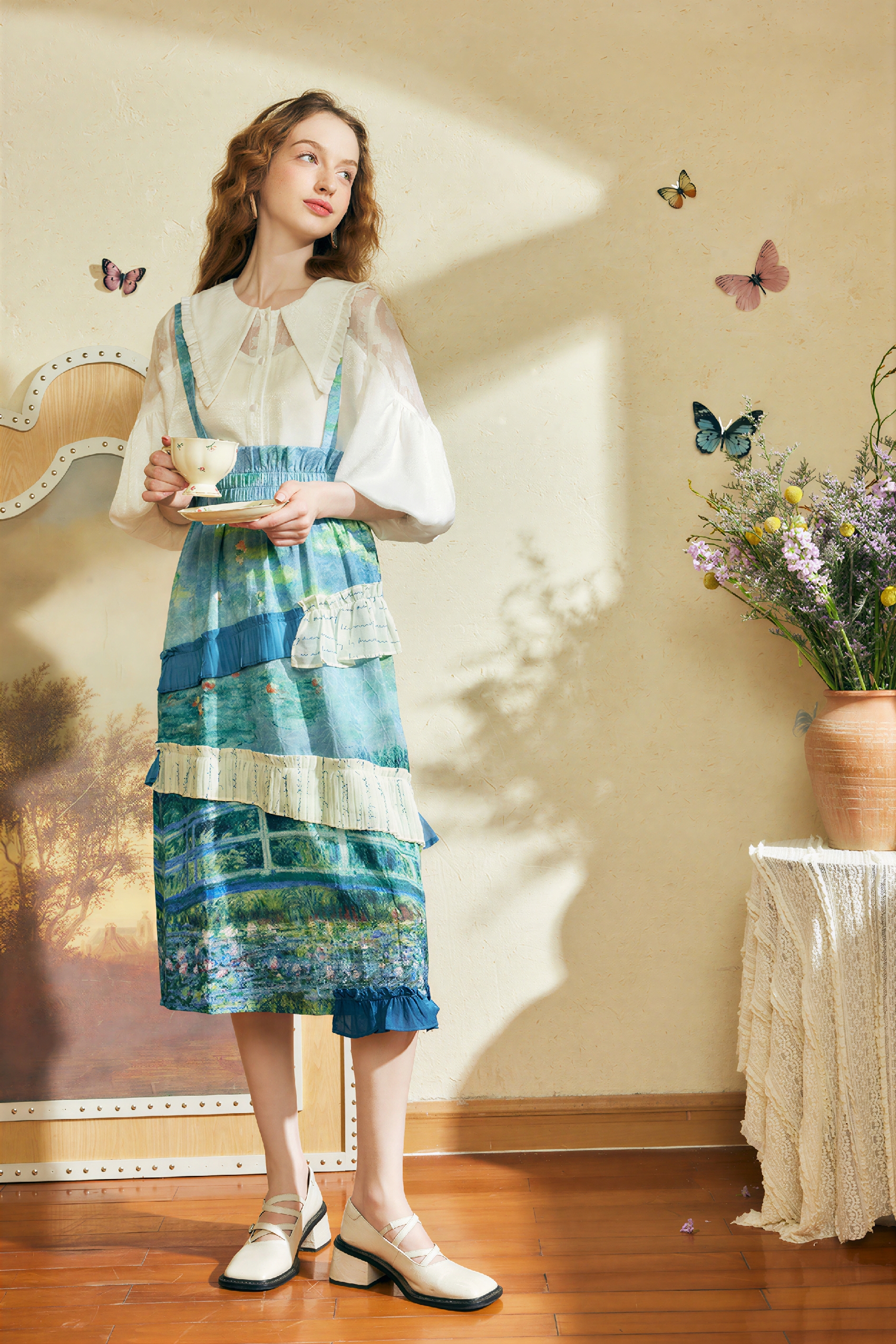 Monet-Inspired Oil Painting Print Skirt