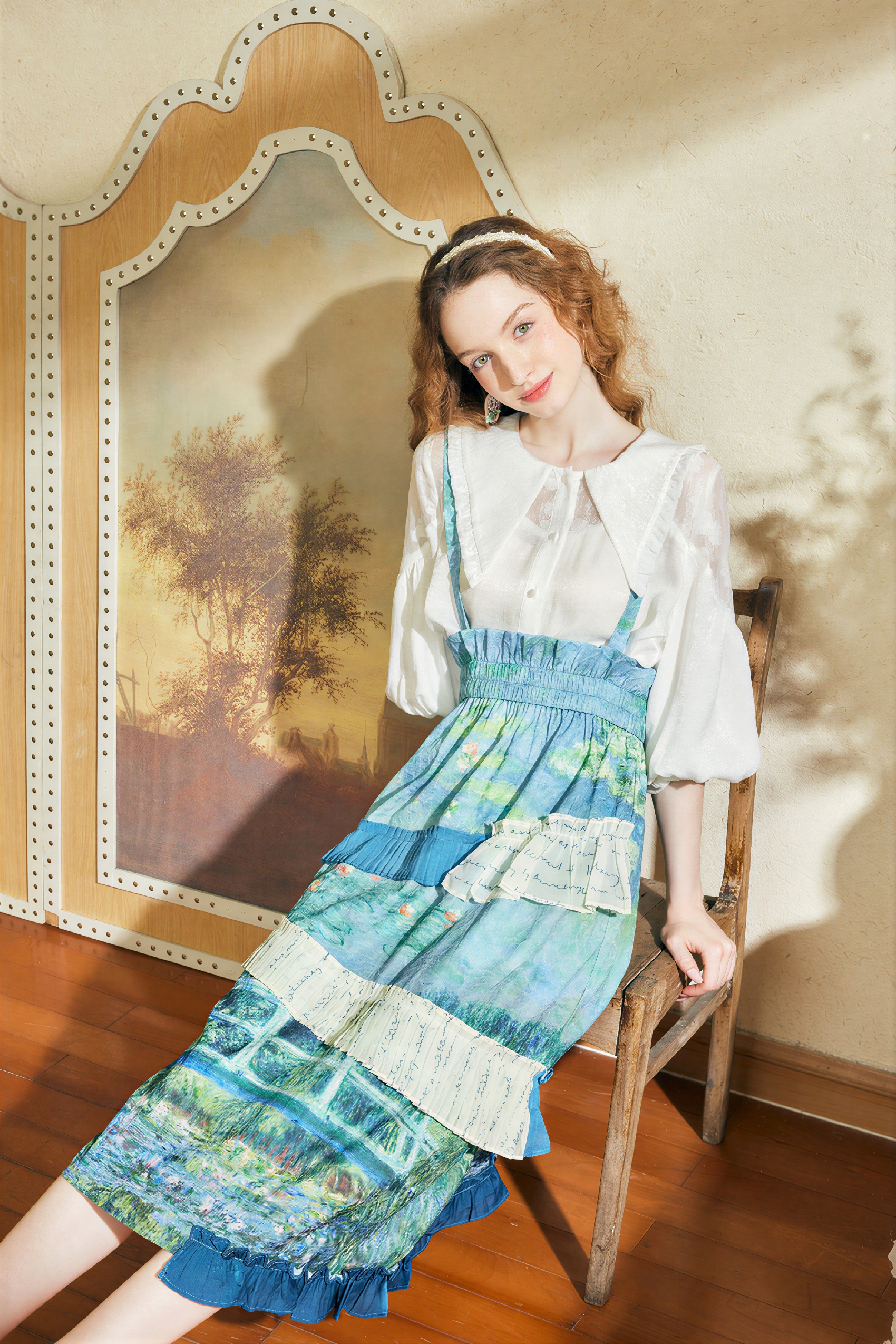 Monet-Inspired Oil Painting Print Skirt