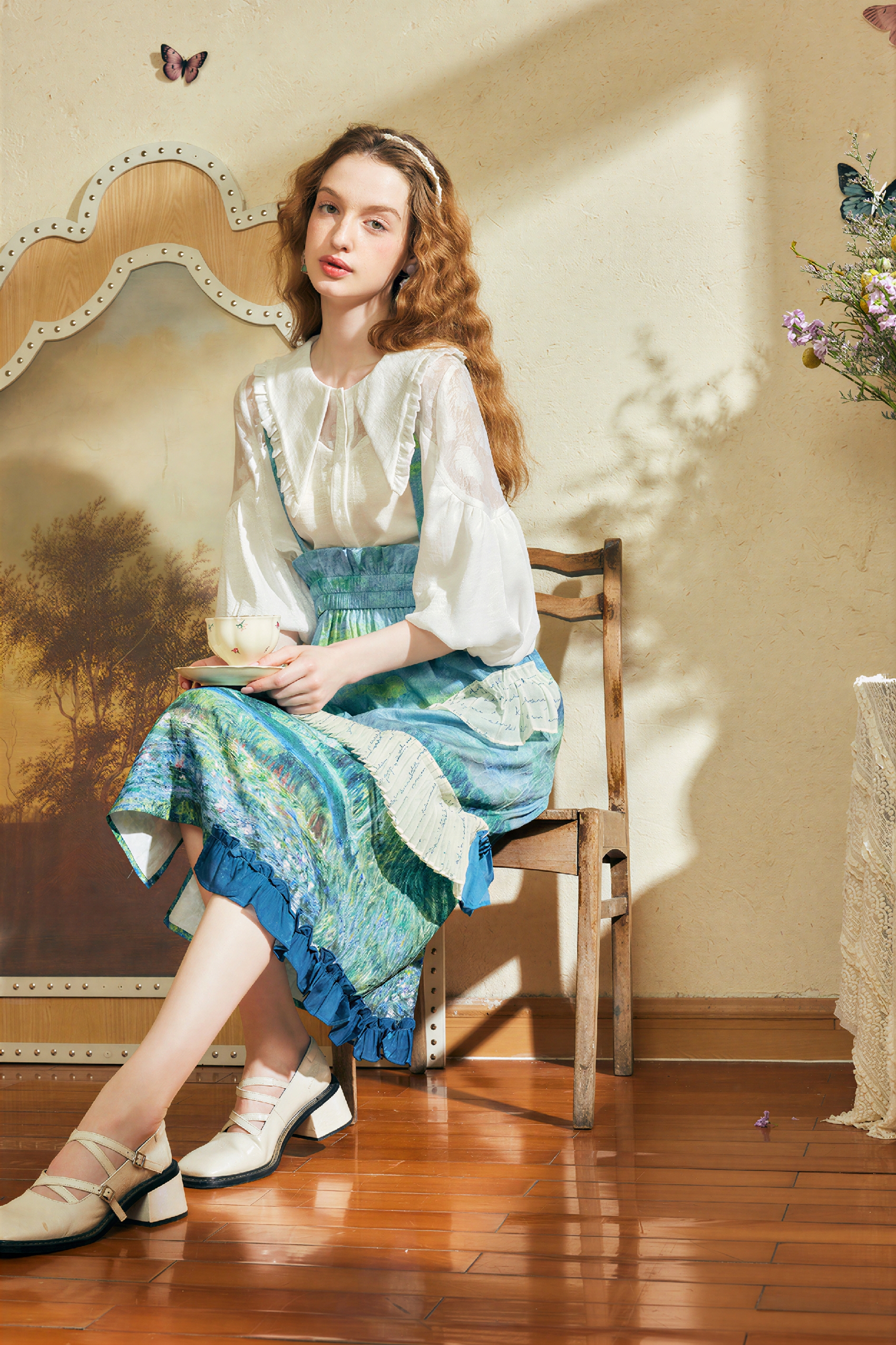 Monet-Inspired Oil Painting Print Skirt