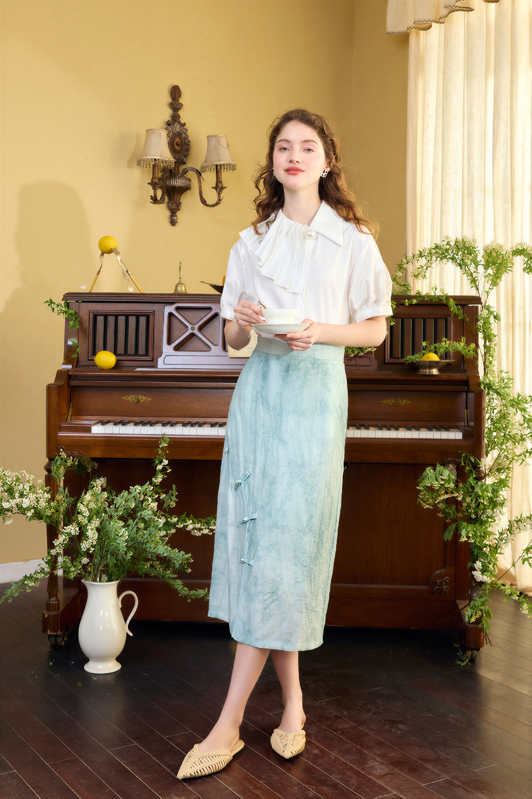 Modern Chinese-Style Elegant Midi Skirt-LYONSENS