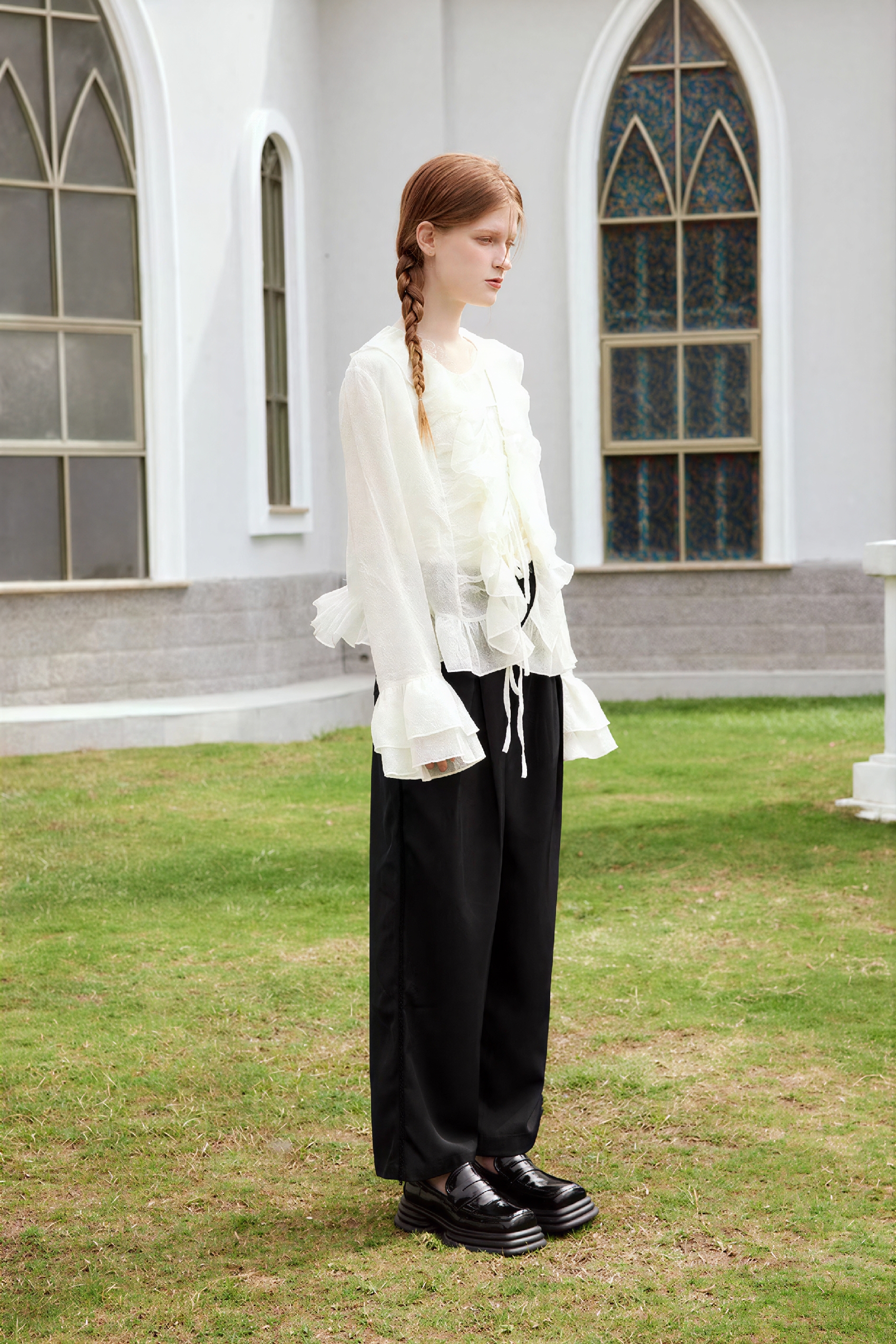 High-Waisted Straight-Leg Raw-Edge Pants-LYONSENS