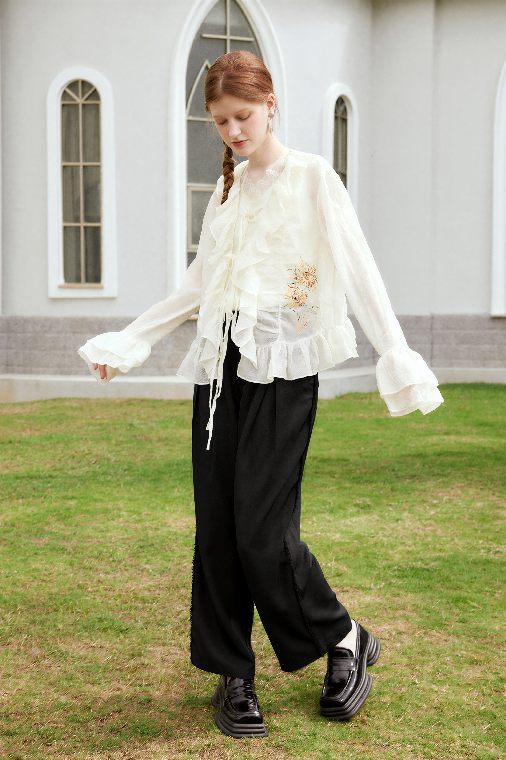 High-Waisted Straight-Leg Raw-Edge Pants-LYONSENS