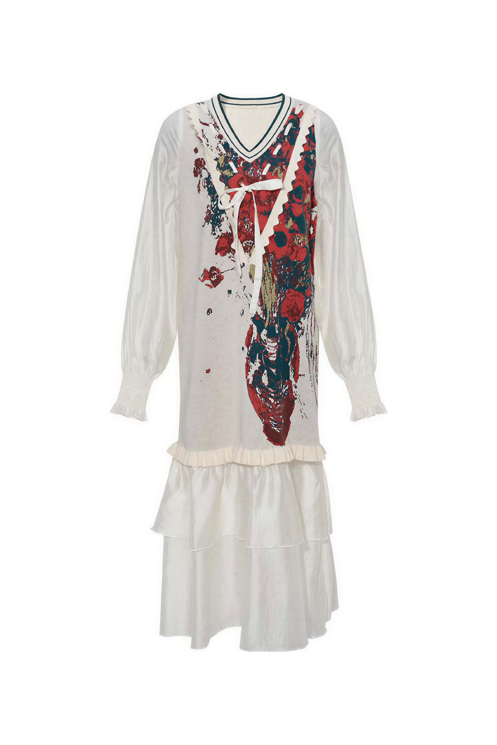 Van Gogh-Inspired Black Art Knit French Dress-LYONSENS