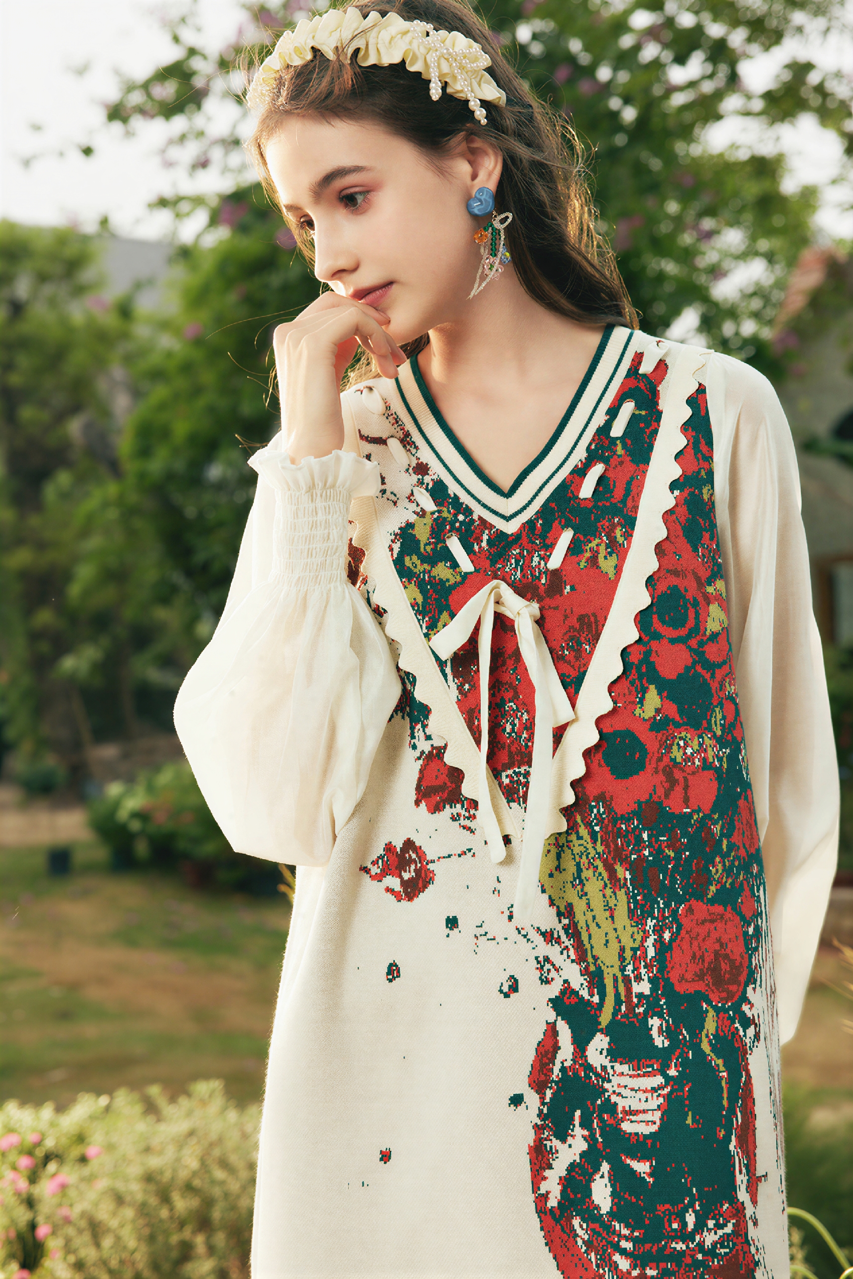 Van Gogh-Inspired Black Art Knit French Dress-LYONSENS