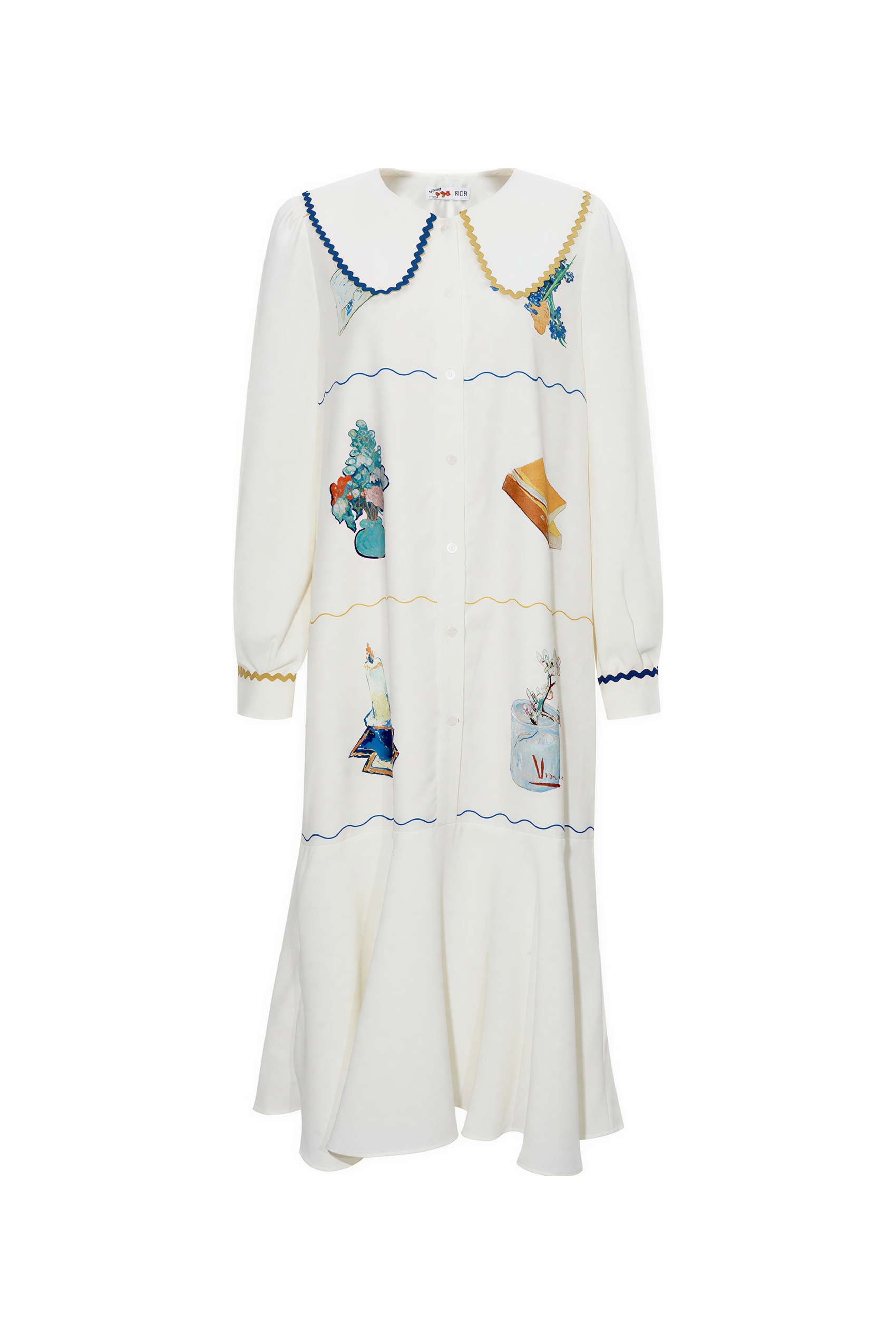 Van Gogh-Inspired French White Shirt Dress-LYONSENS