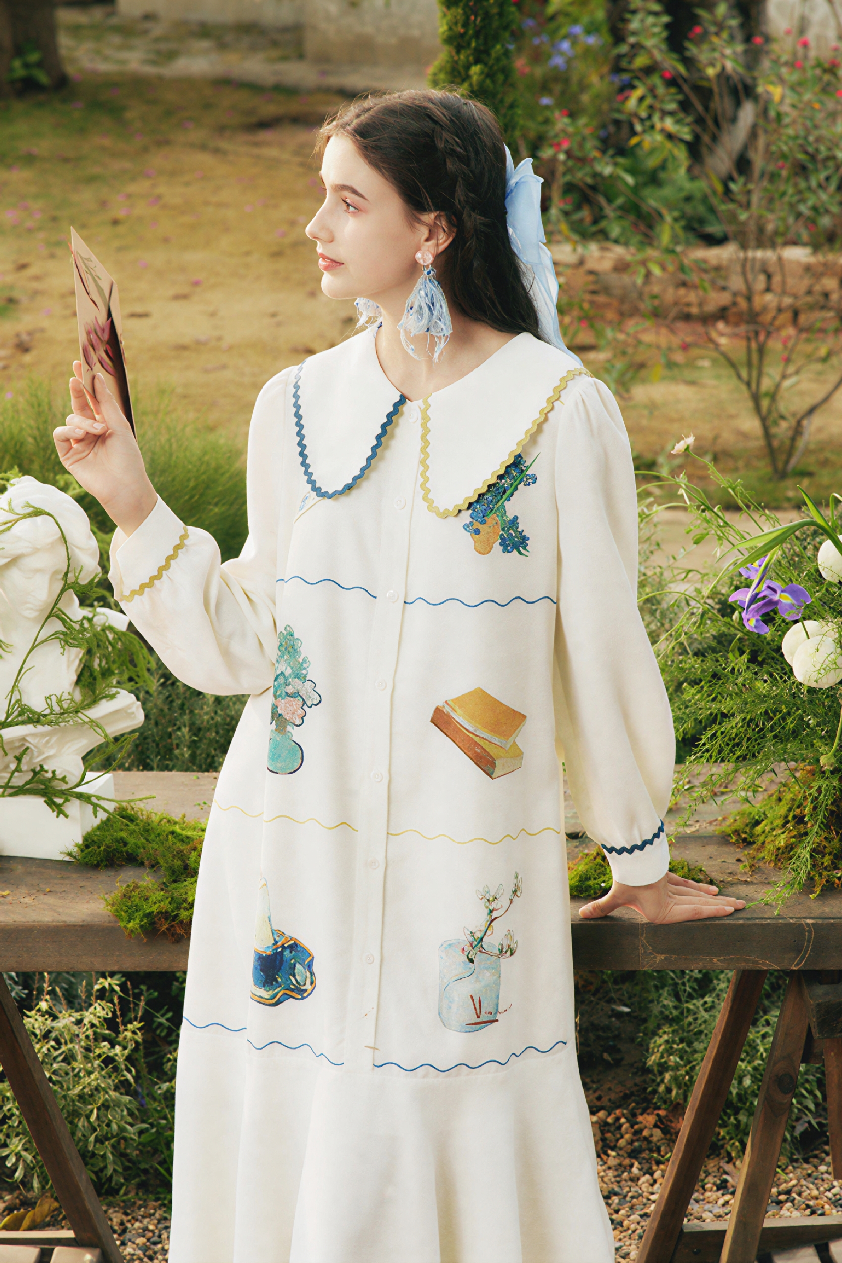 Van Gogh-Inspired French White Shirt Dress-LYONSENS