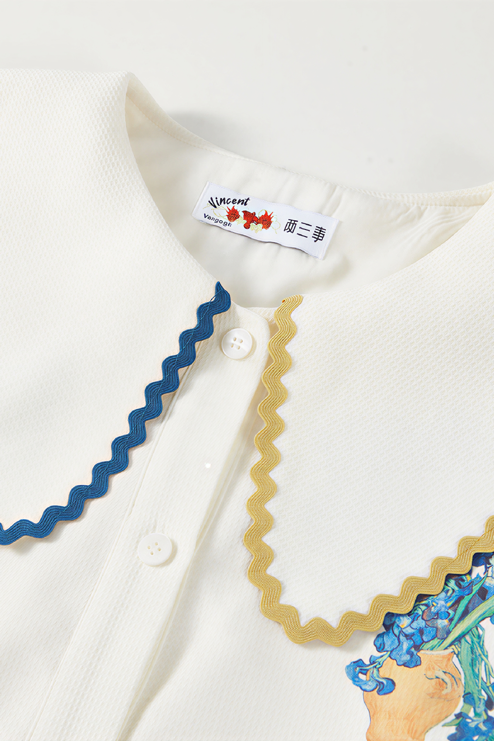 Van Gogh-Inspired French White Shirt Dress-LYONSENS