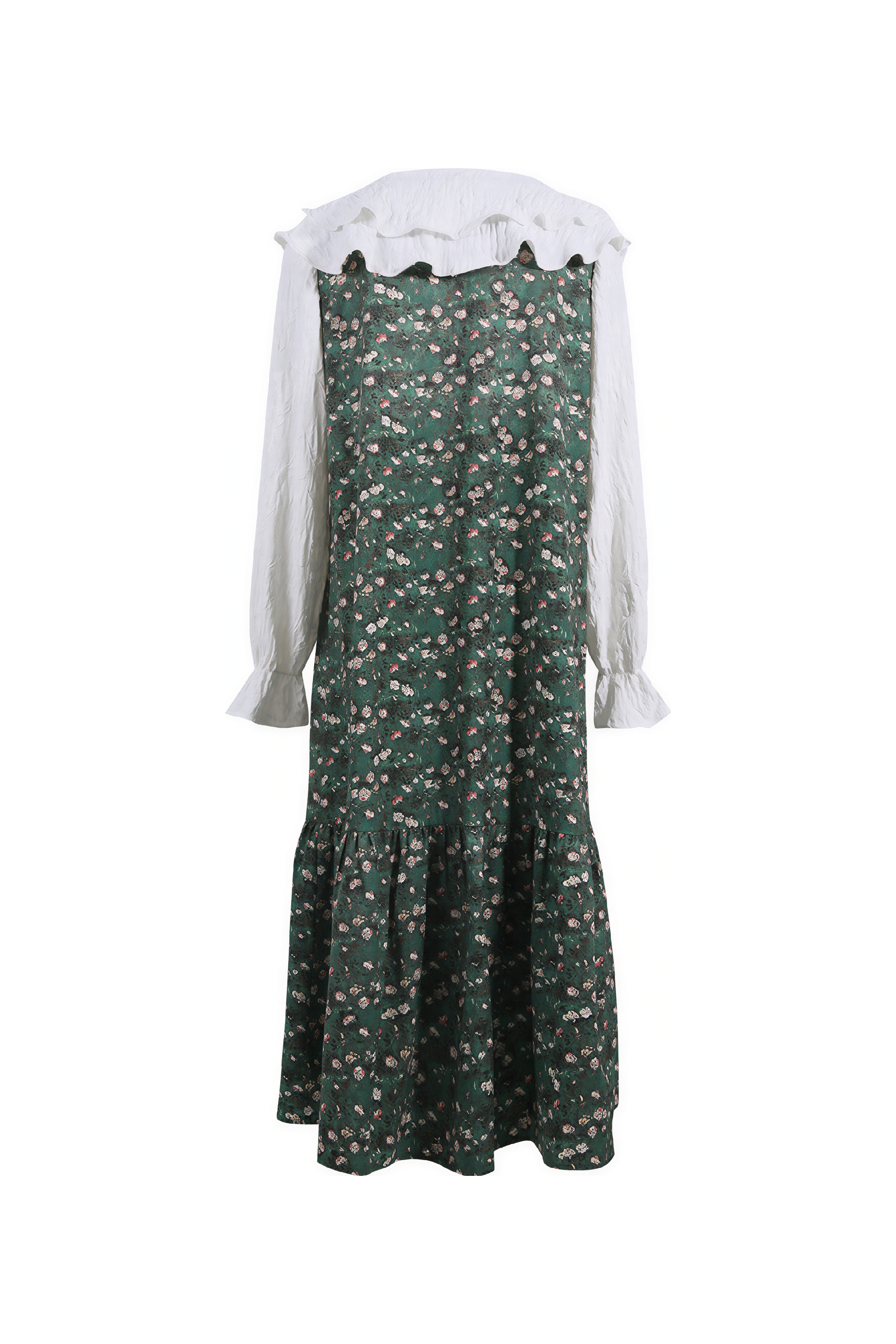 Van Gogh�CInspired Floral Patchwork Double-Collar Layered Dress