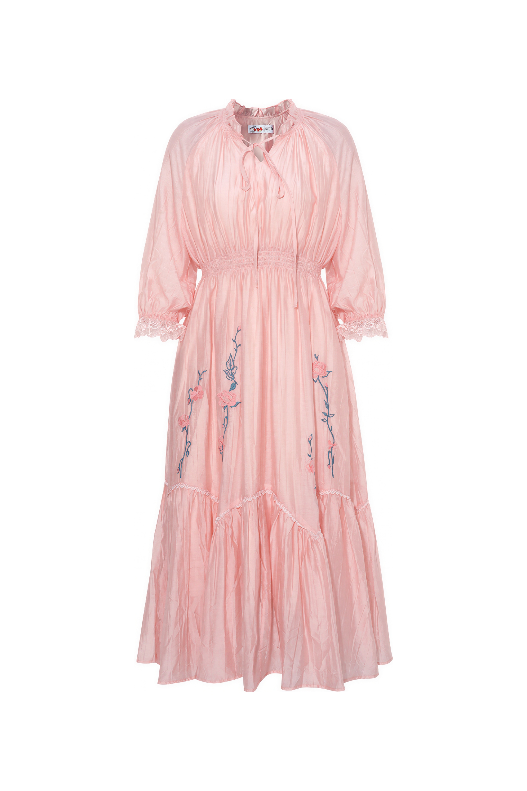 Van Gogh-Inspired French Lace Patchwork Puff-Sleeve Dress