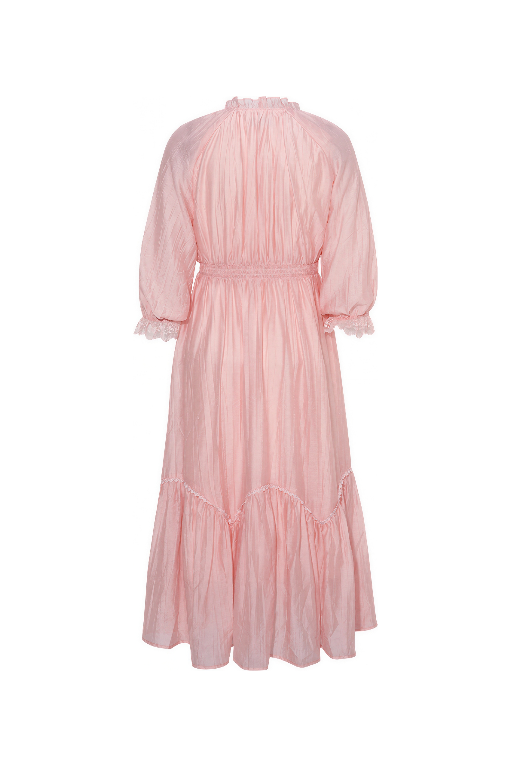 Van Gogh-Inspired French Lace Patchwork Puff-Sleeve Dress