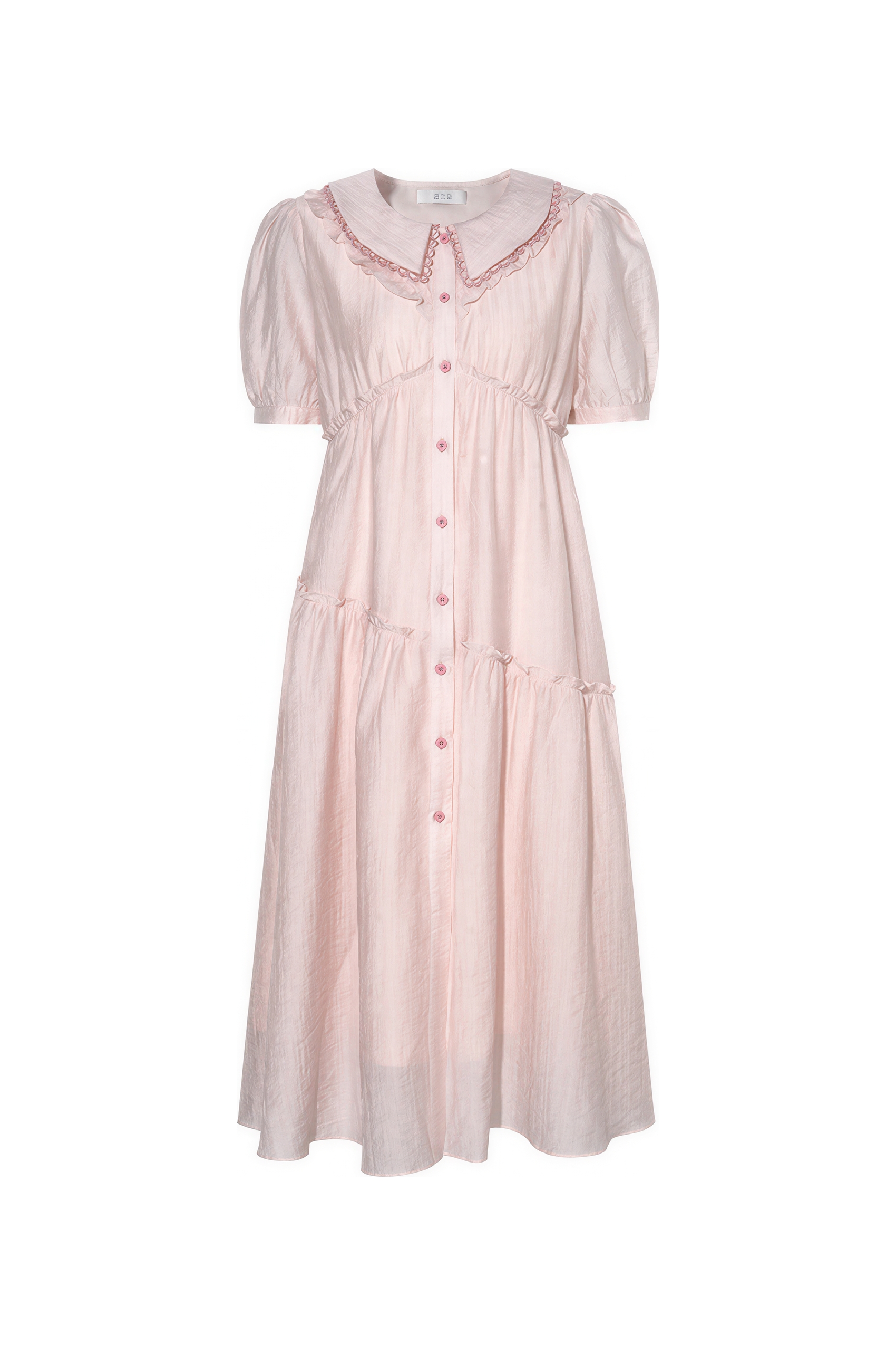 Blue Relaxed Ruffle-Trim Dress