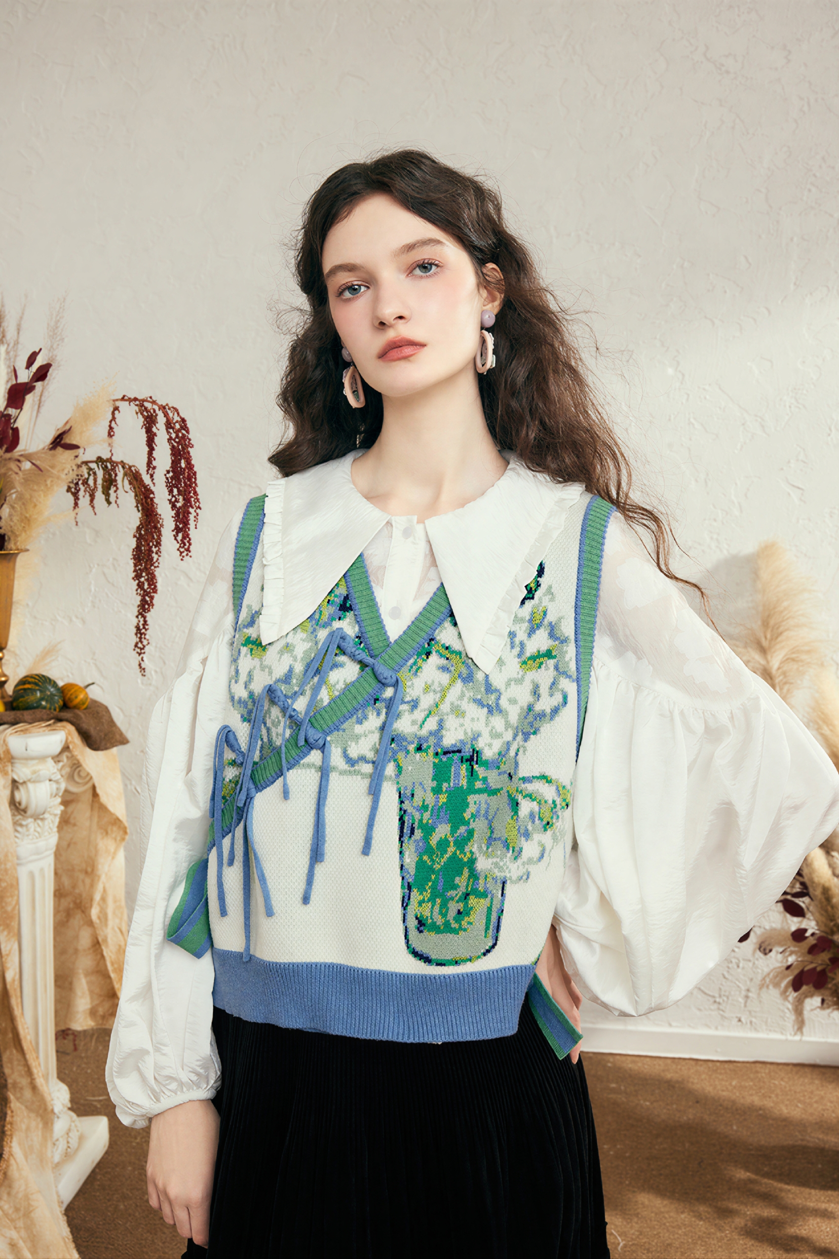 Van Gogh-Inspired Vintage Knit Sweater Vest